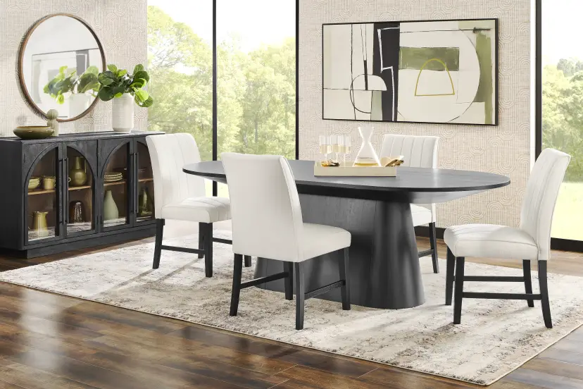 Kendall Black 5 Pc Oval Dining Room with White Side Chairs