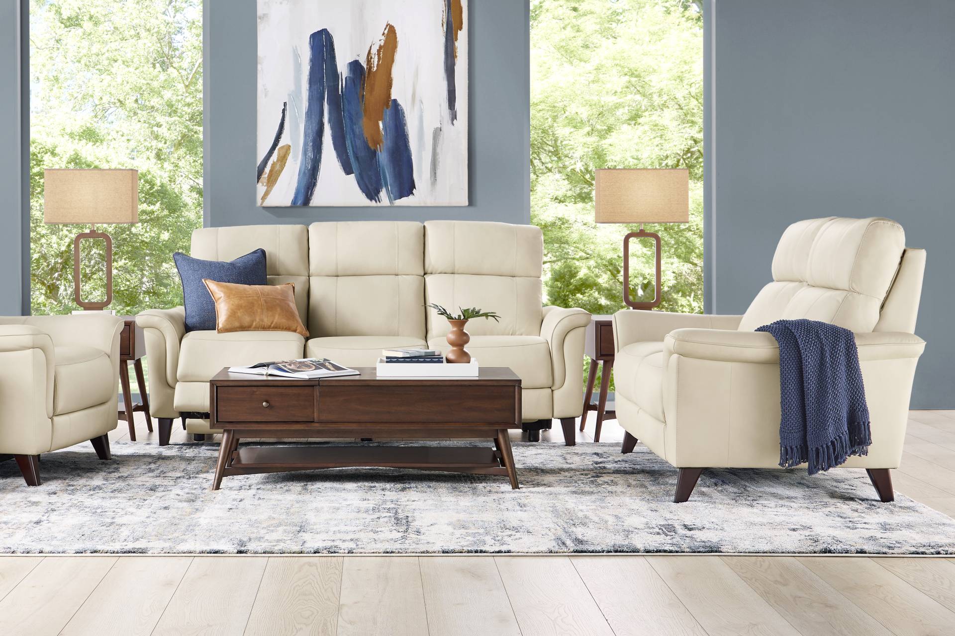 Antonella Beige 3 Pc Leather Dual Power Reclining Living Room full room