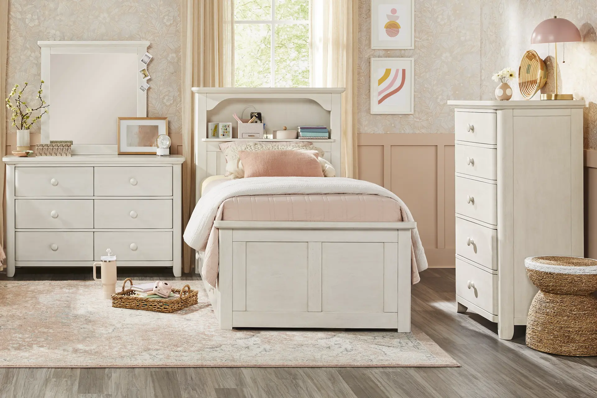 Kids South Bend Washed White Twin Bookcase Bedroom