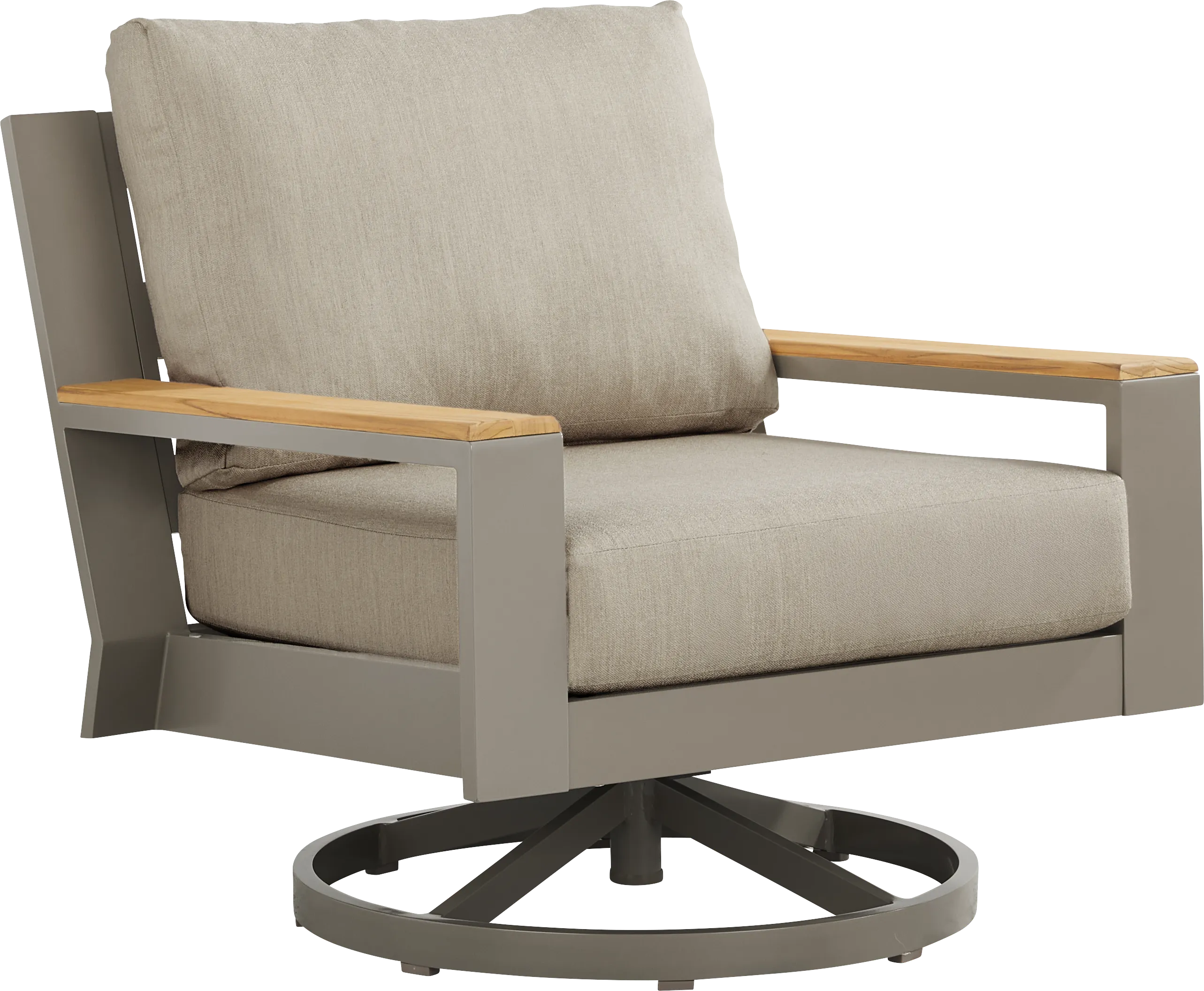 Solana Taupe Outdoor Swivel Rocker Club Chair with Bisque Cushions - Thumbnail - Image 1