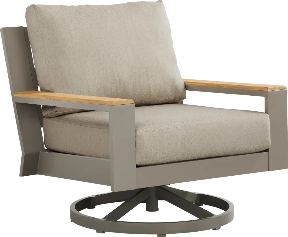 Solana Taupe Outdoor Swivel Rocker Club Chair with Bisque Cushions