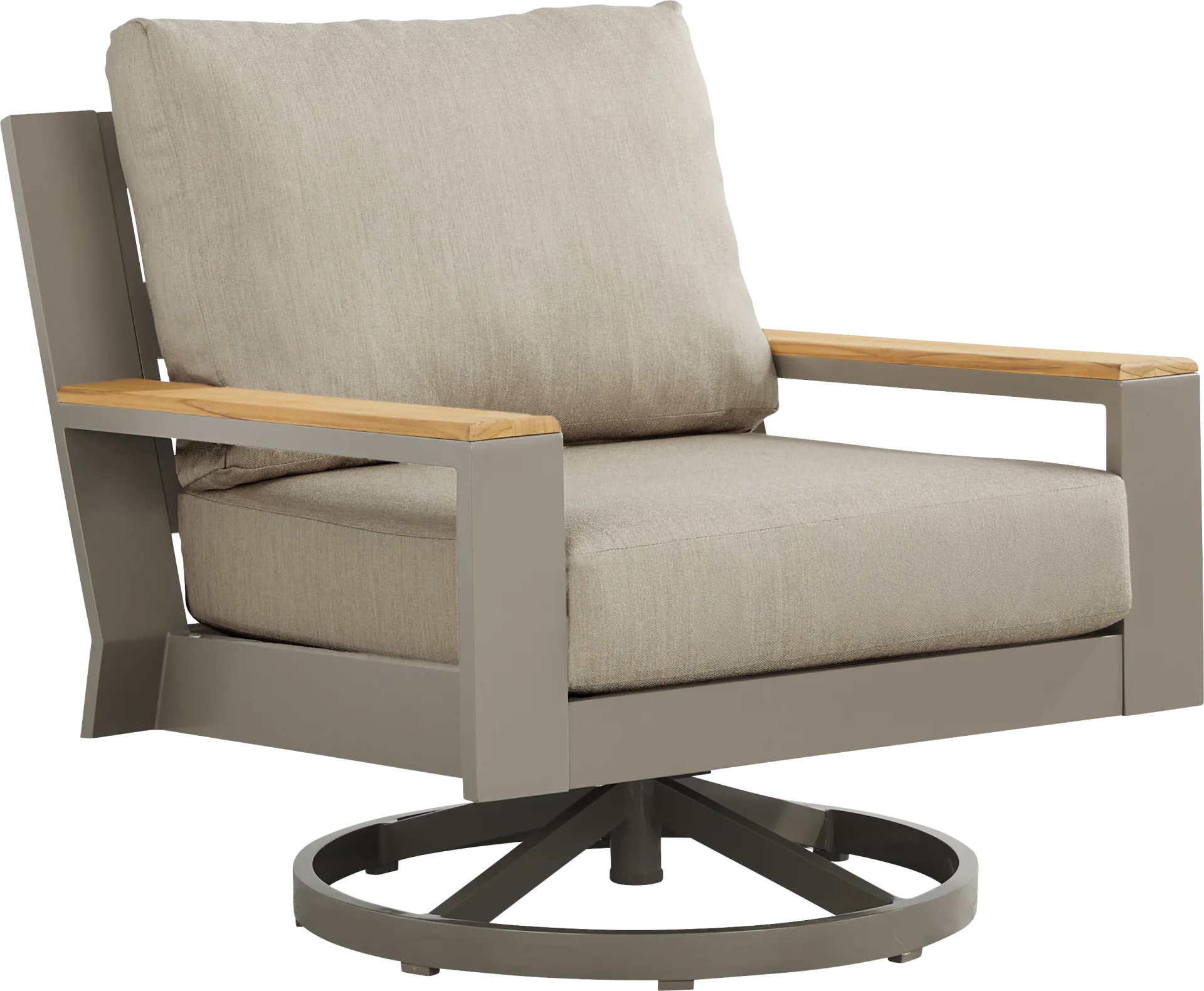 Solana Taupe Outdoor Swivel Rocker Club Chair with Bisque Cushions - Image 1
