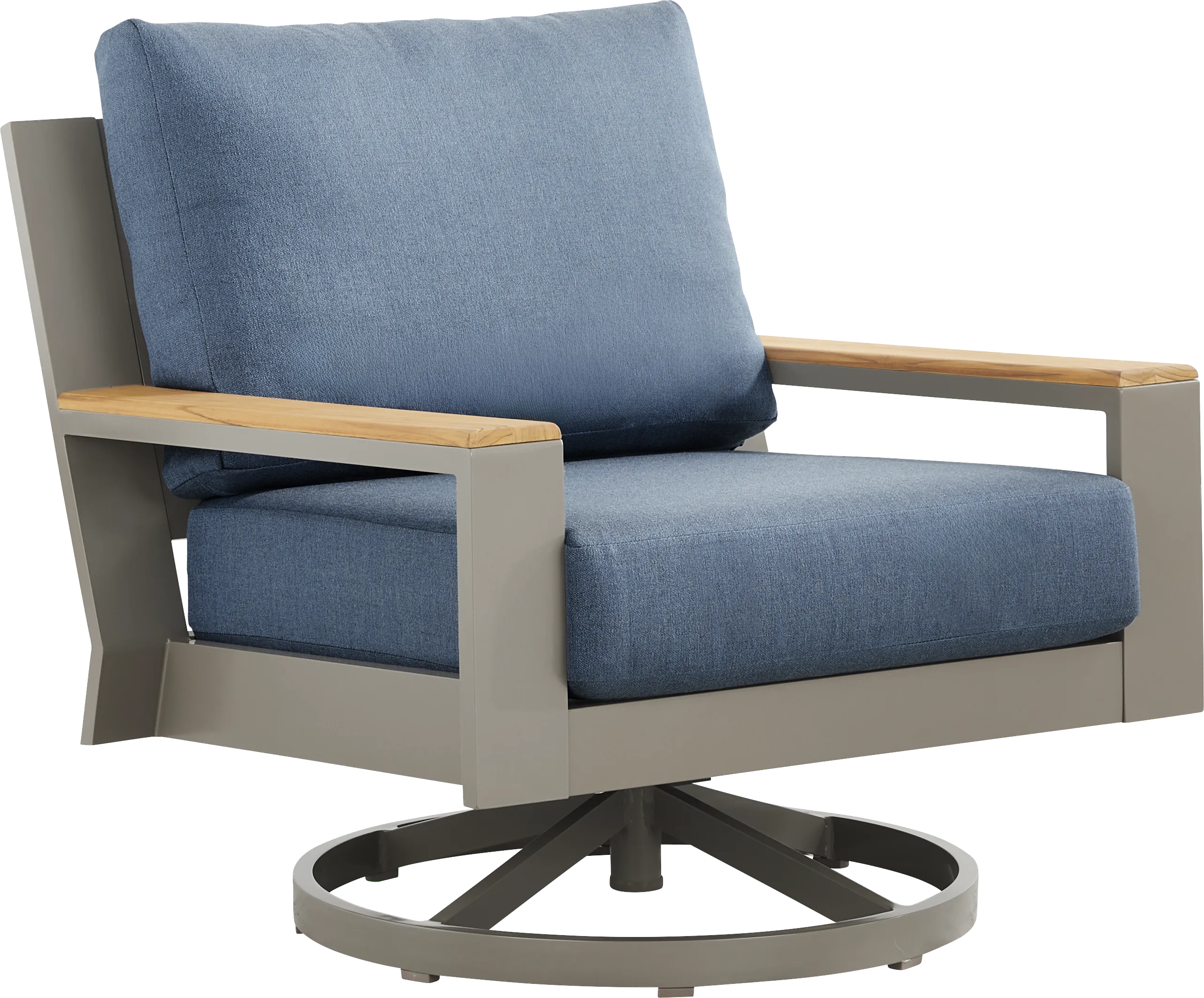 Solana Taupe Outdoor Swivel Rocker Club Chair with Blueberry Cushions - Thumbnail - Image 1