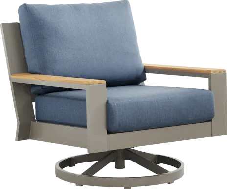 Solana Taupe Outdoor Swivel Rocker Club Chair with Blueberry Cushions