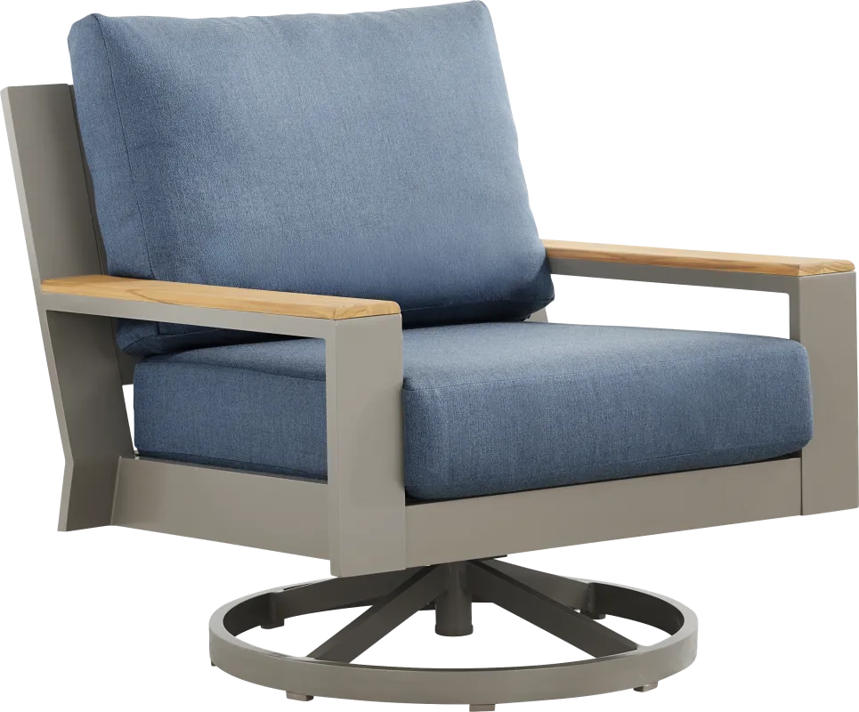 Solana Taupe Outdoor Swivel Rocker Club Chair with Blueberry Cushions