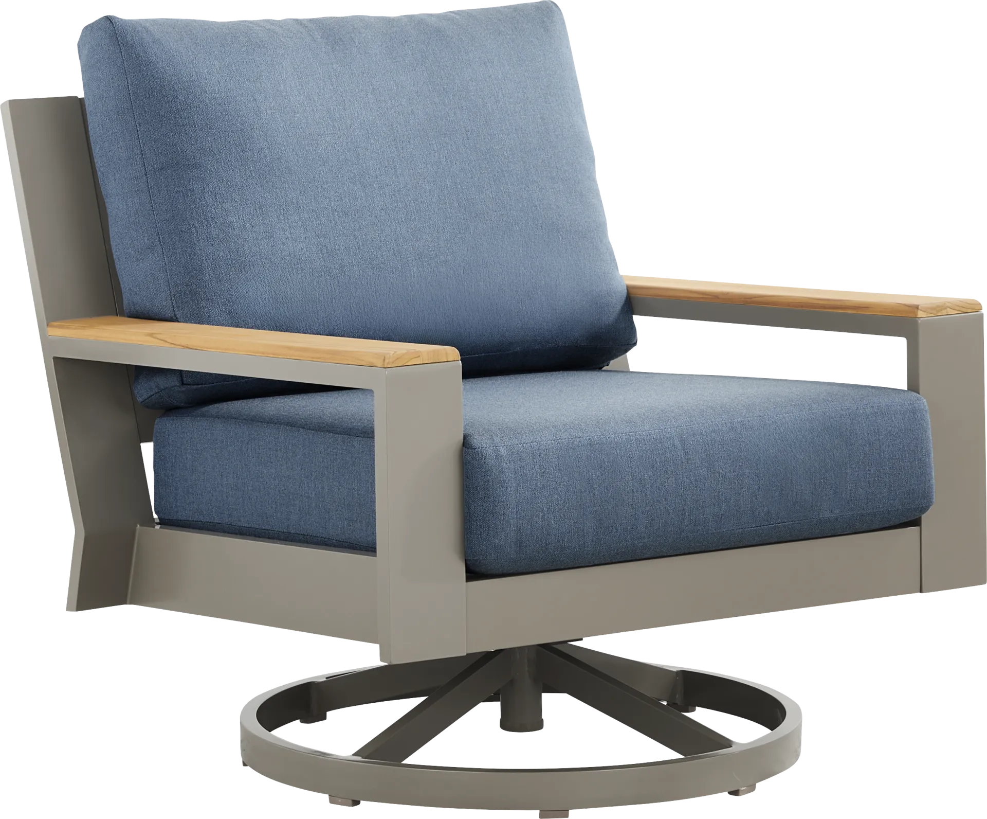 Solana Taupe Outdoor Swivel Rocker Club Chair with Blueberry Cushions - Image 1