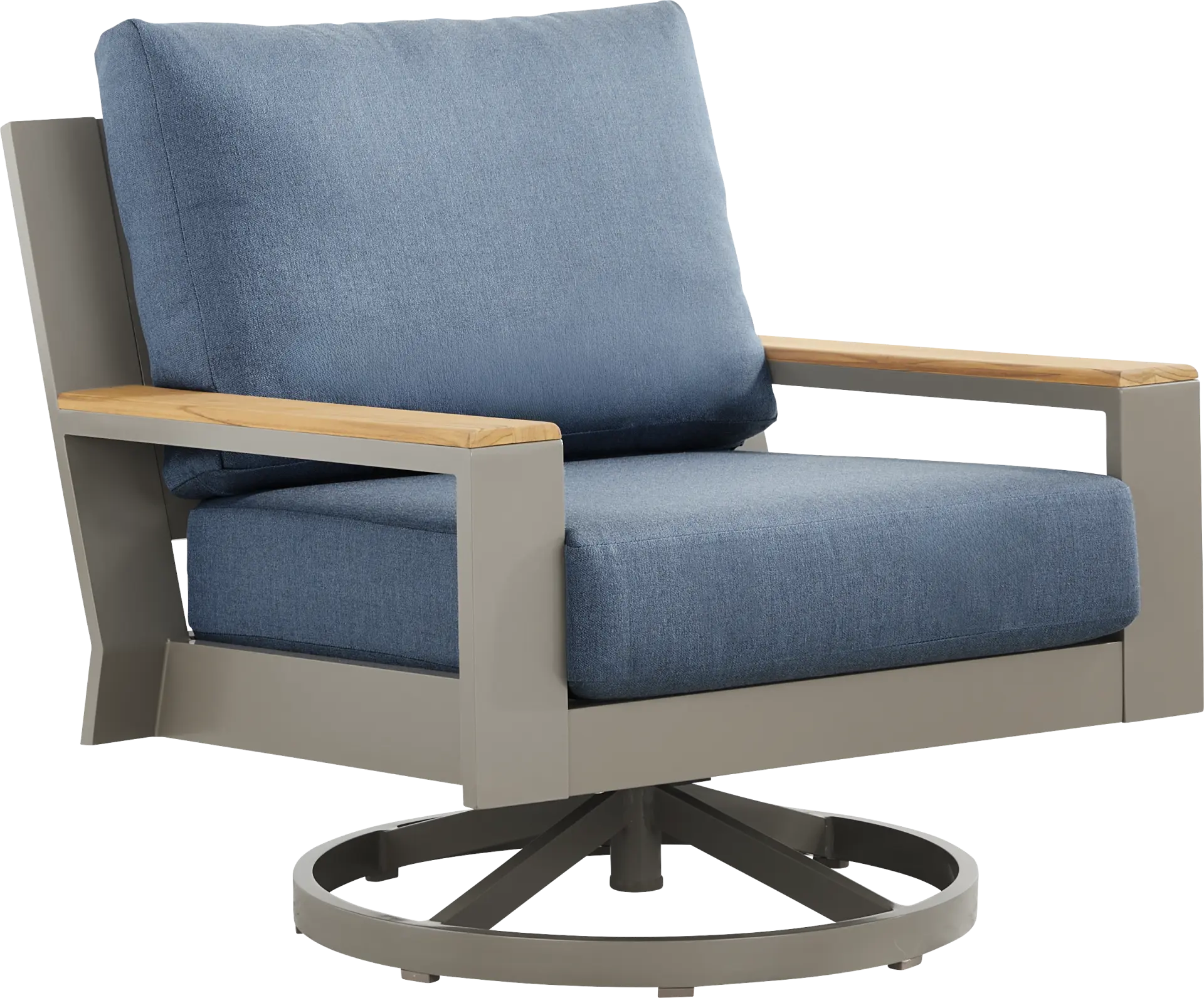 Solana Taupe Outdoor Swivel Rocker Club Chair with Blueberry Cushions