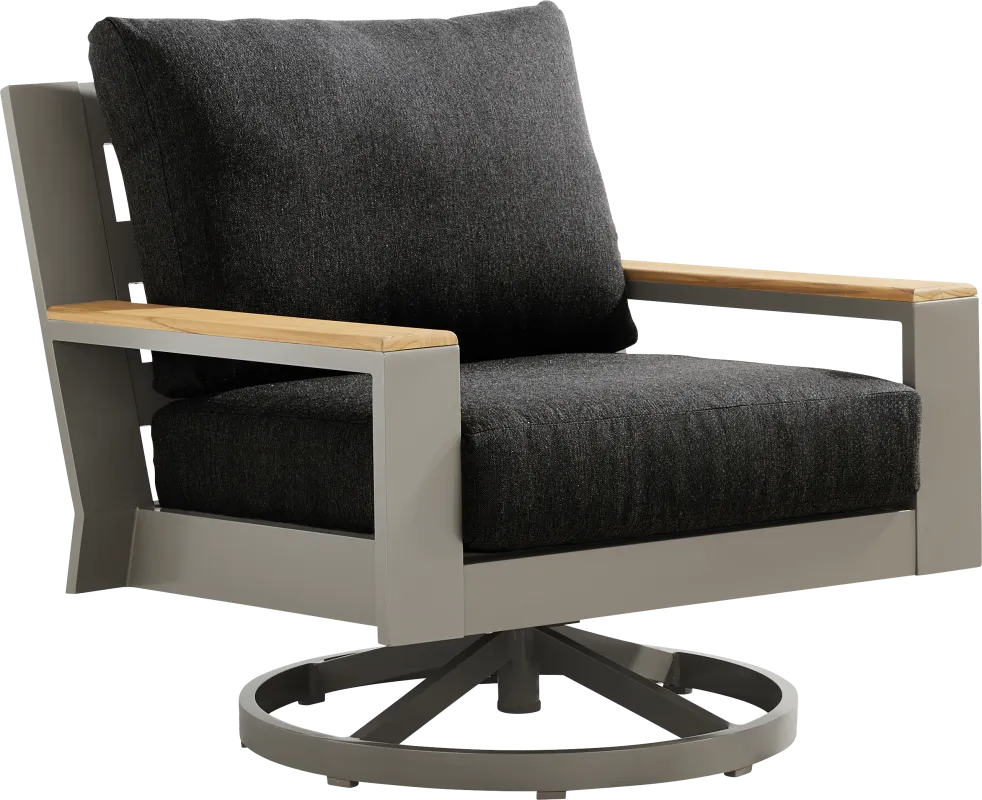 Solana Taupe Outdoor Swivel Rocker Club Chair with Charcoal Cushions