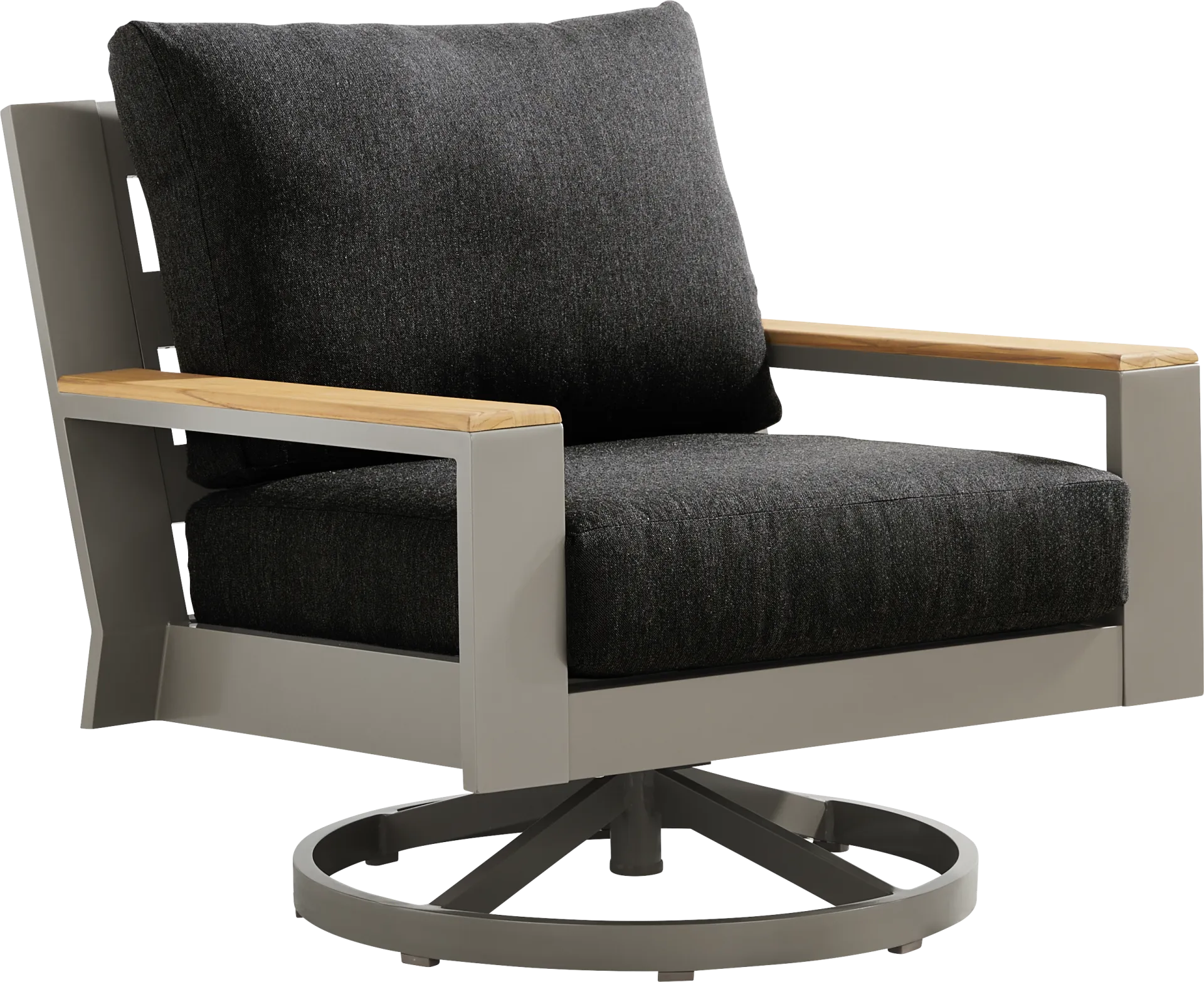 Solana Taupe Outdoor Swivel Rocker Club Chair with Charcoal Cushions - Image 1