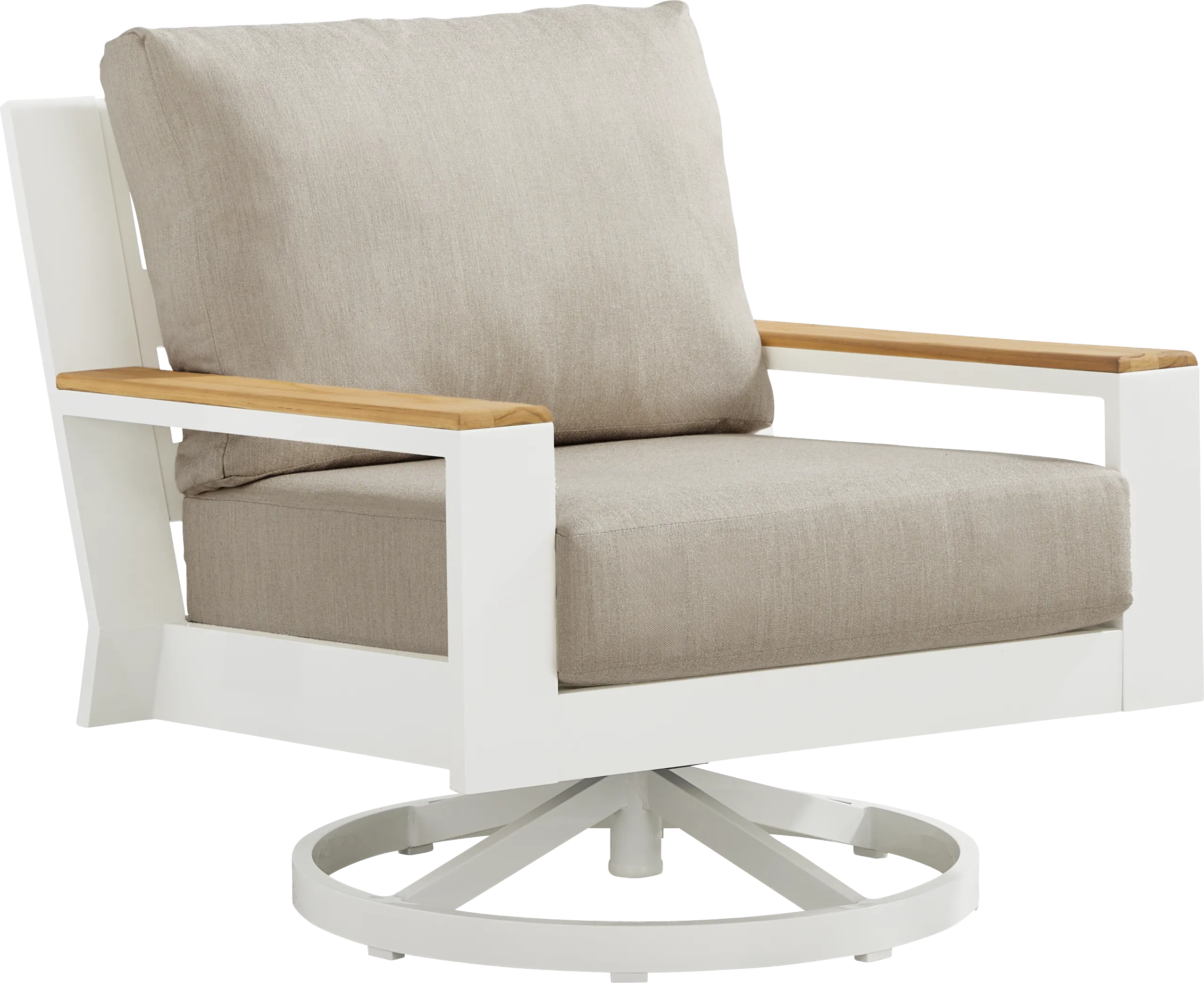 Solana White Outdoor Swivel Rocker Club Chair with Bisque Cushions - Thumbnail - Image 1