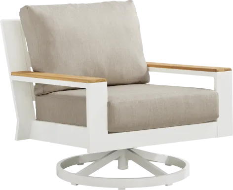 Solana White Outdoor Swivel Rocker Club Chair with Bisque Cushions