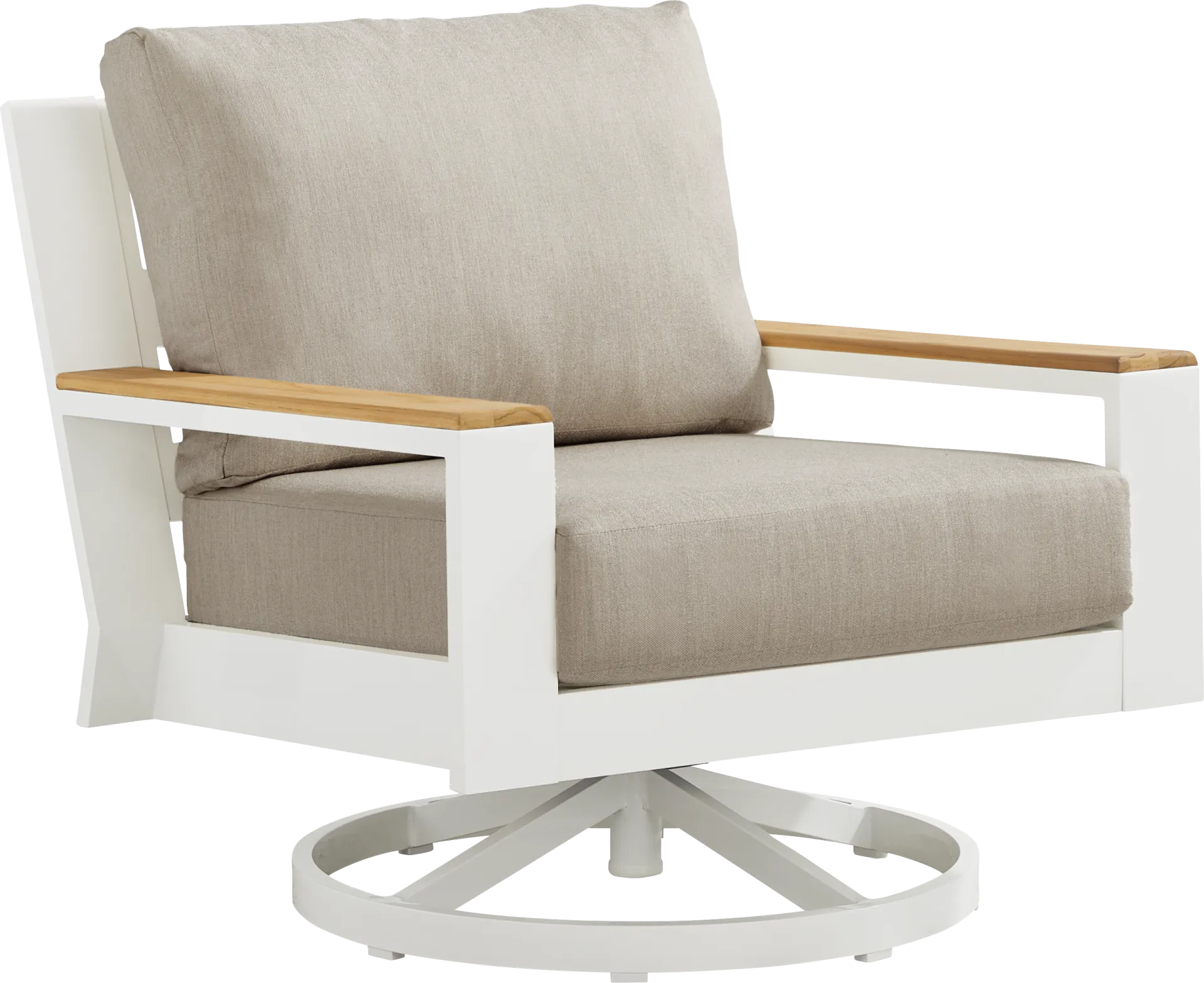 Solana White Outdoor Swivel Rocker Club Chair with Bisque Cushions - Image 1