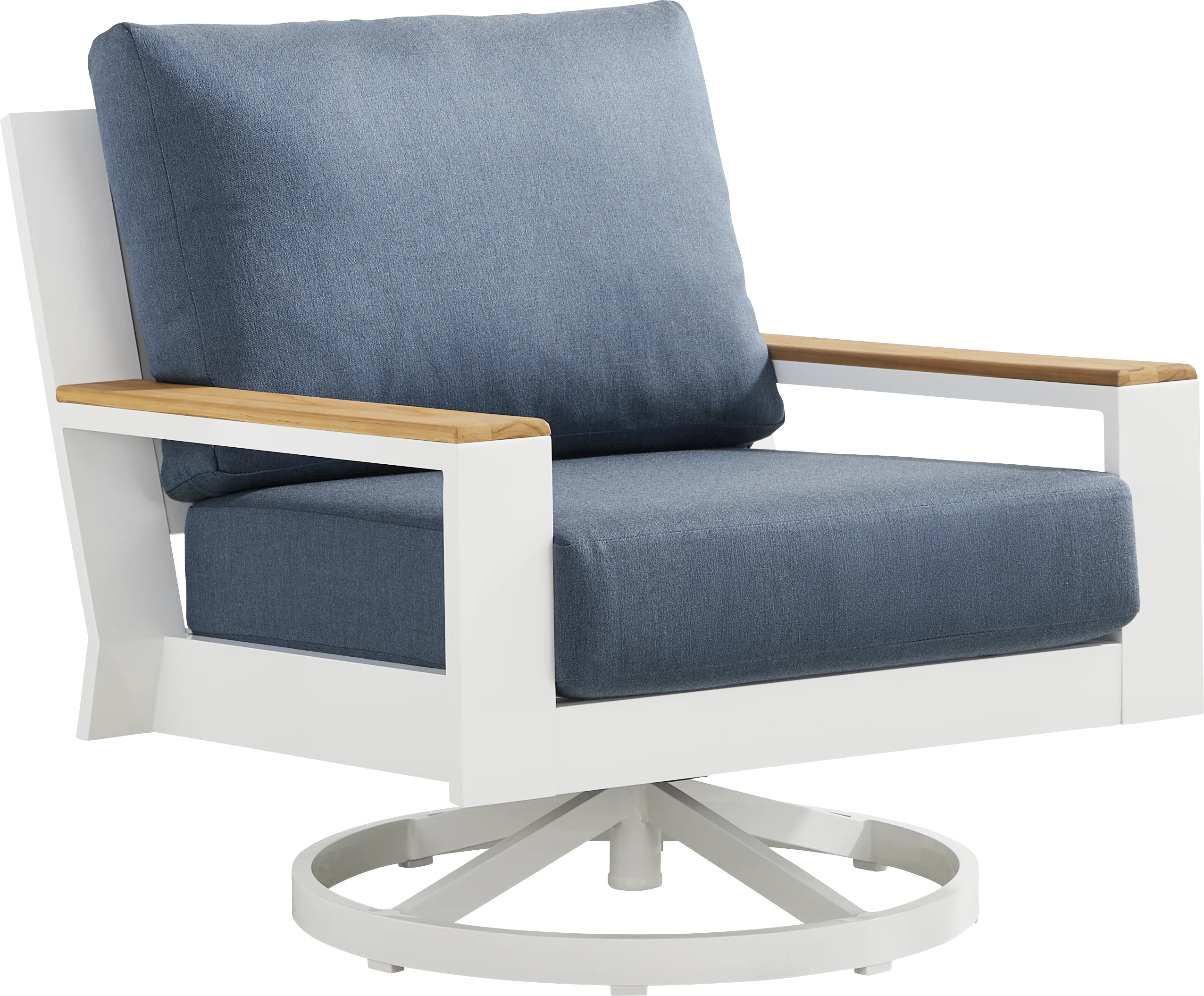 Solana White Outdoor Swivel Rocker Club Chair with Blueberry Cushions - Thumbnail - Image 1