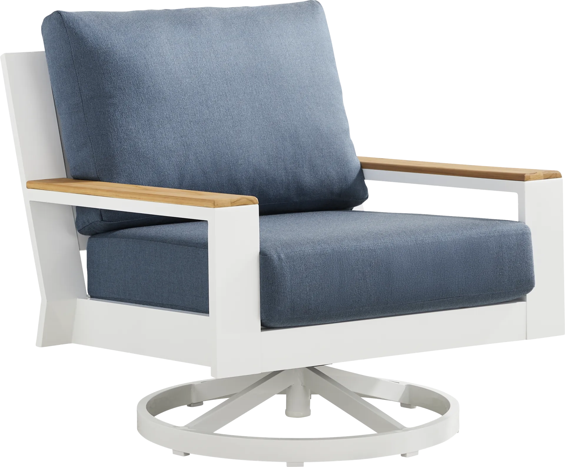 Solana White Outdoor Swivel Rocker Club Chair with Blueberry Cushions - Image 1