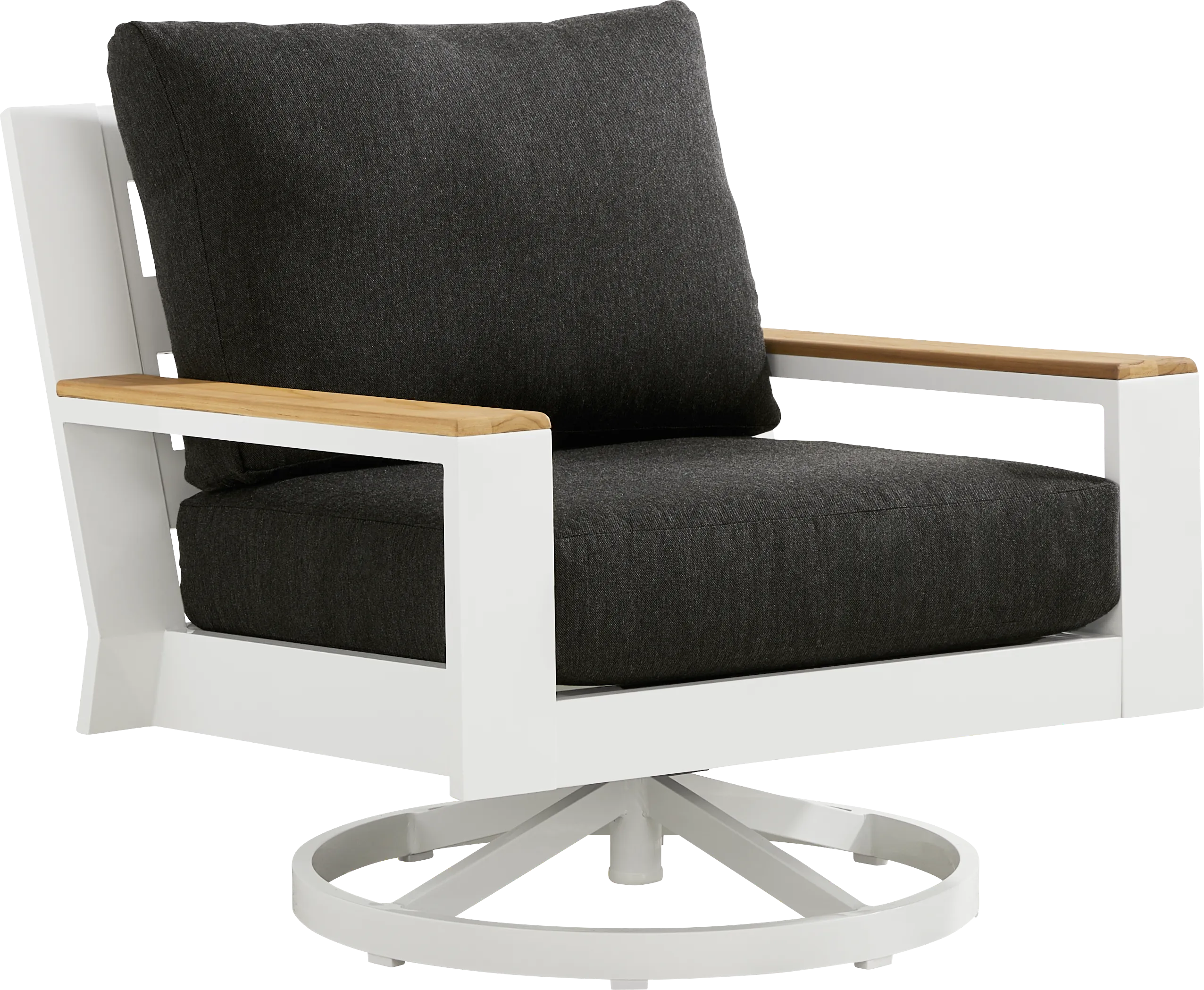 Solana White Outdoor Swivel Rocker Club Chair with Charcoal Cushions - Thumbnail - Image 1