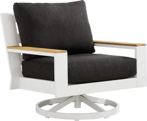 Solana White Outdoor Swivel Rocker Club Chair with Charcoal Cushions