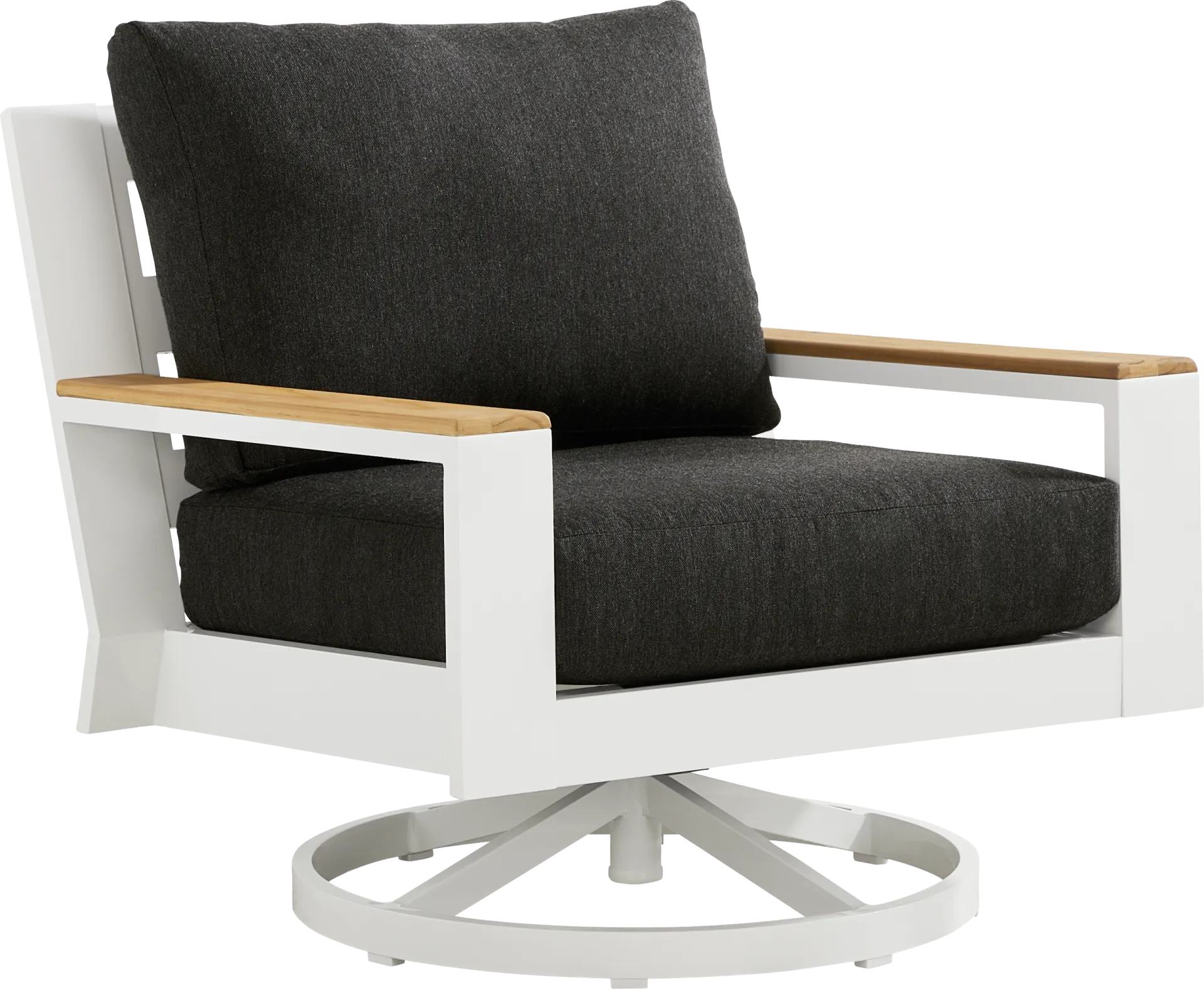 Solana White Outdoor Swivel Rocker Club Chair with Charcoal Cushions - Image 1