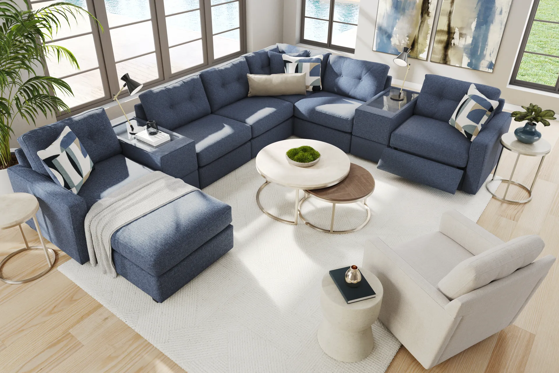 Dark Blue 8 Pc Power Reclining ModularOne - Image 2