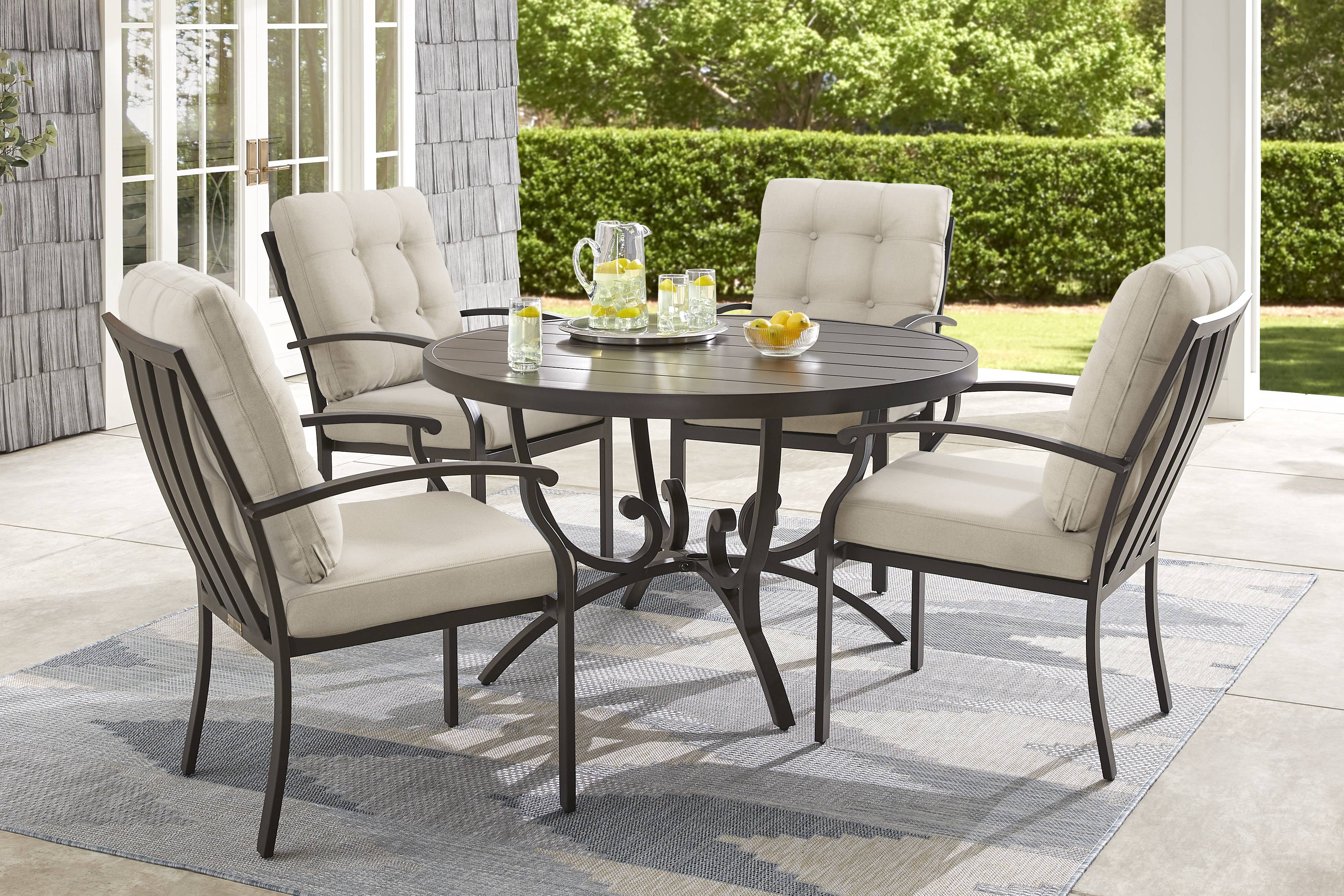 Lake Breeze Aged Bronze 5 Pc Round Outdoor Dining Set with Desert Cushions - Thumbnail - Image 1