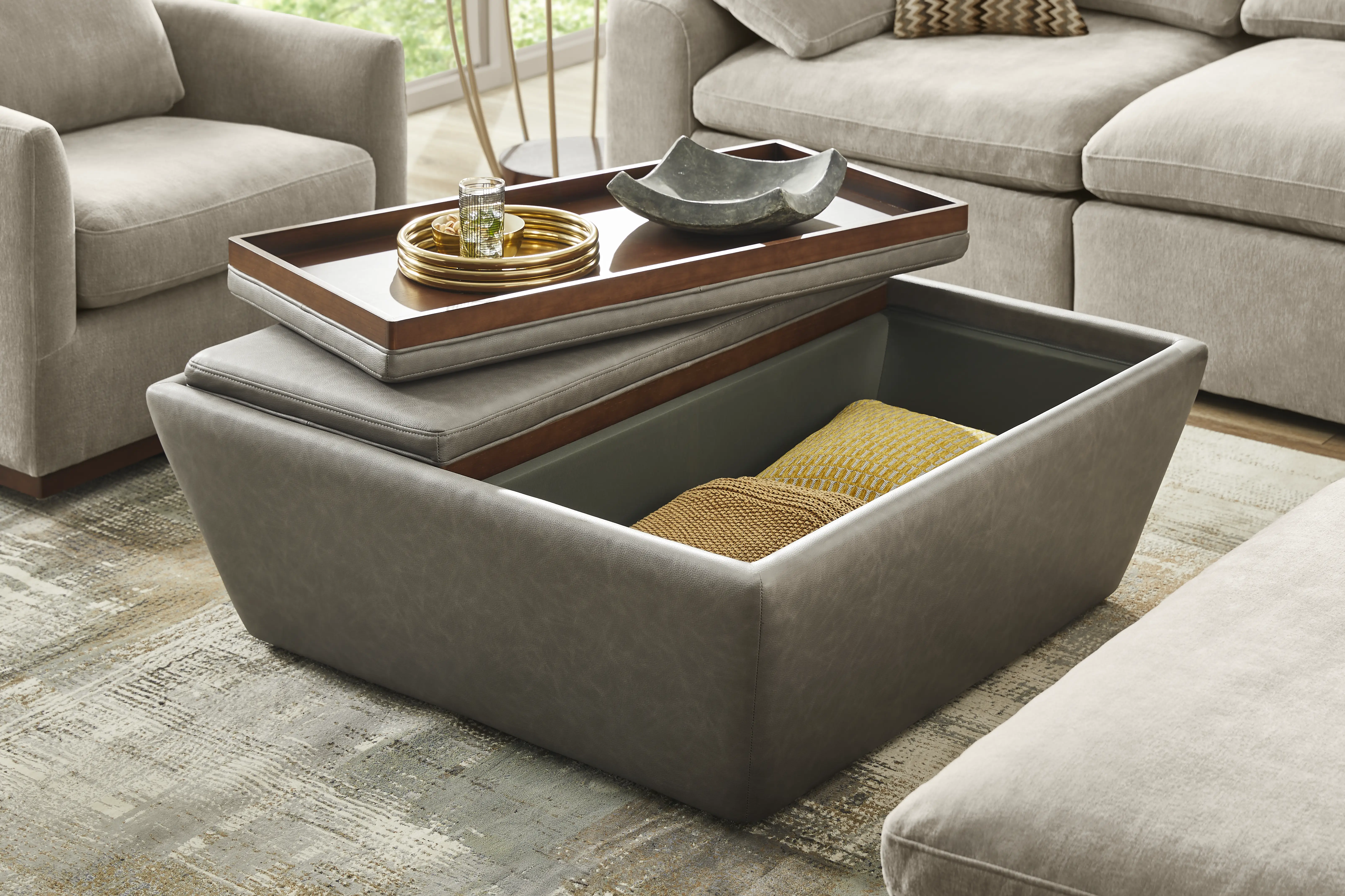 The Flow Gray Storage Ottoman - Thumbnail - Image 4