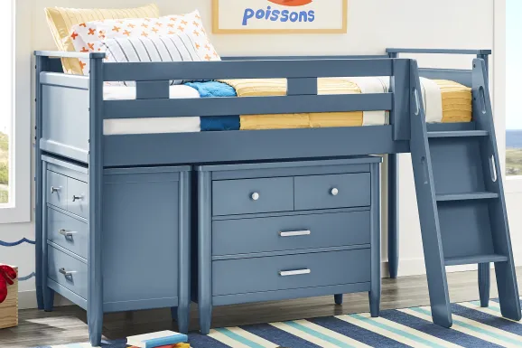 Kids Modern Colors Slate Blue Twin Loft with Loft Chests