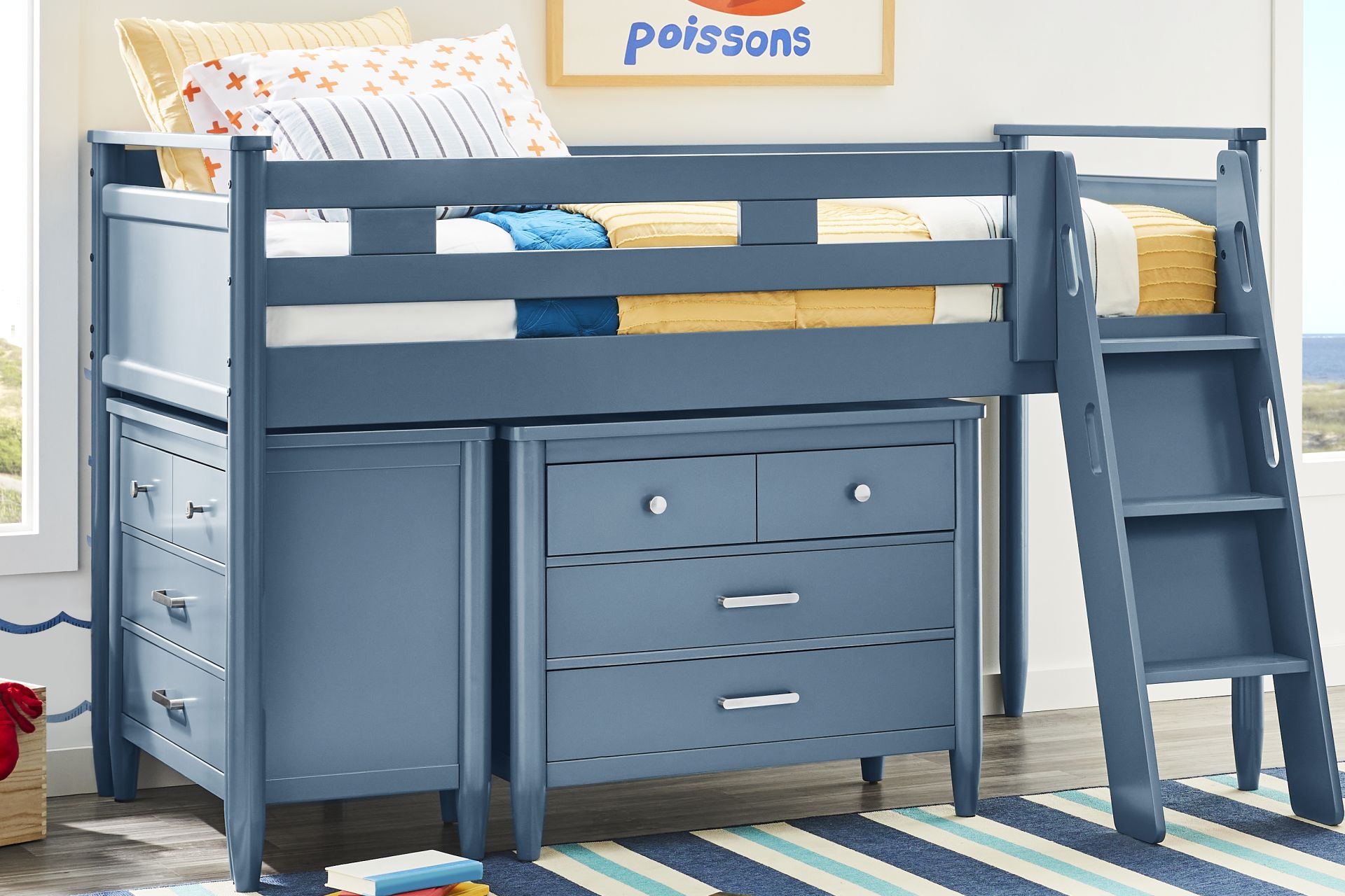 Kids Modern Colors Slate Blue Twin Loft with Loft Chests - Image 2