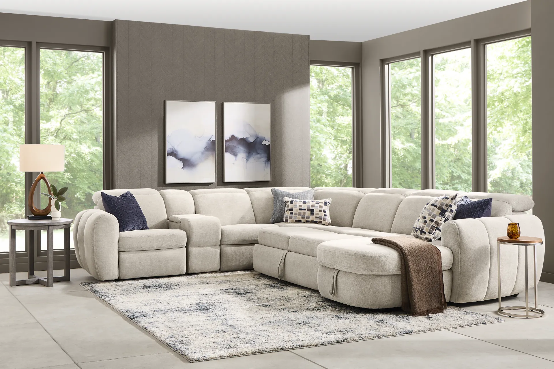 Laurel Heights Gray 6 Pc Dual Power Reclining Sleeper Sectional - Image 1