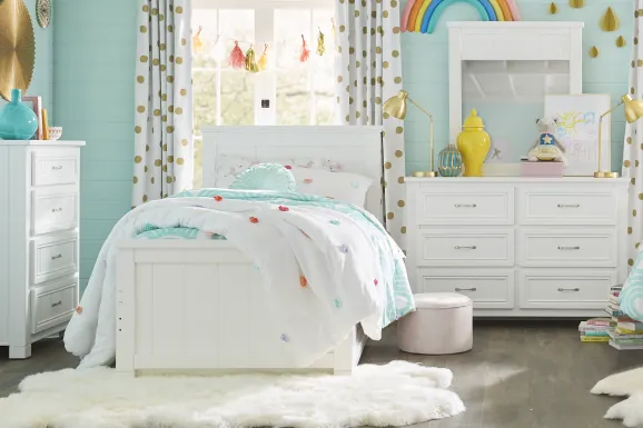 Kids Cottage Colors White Twin Panel Bed