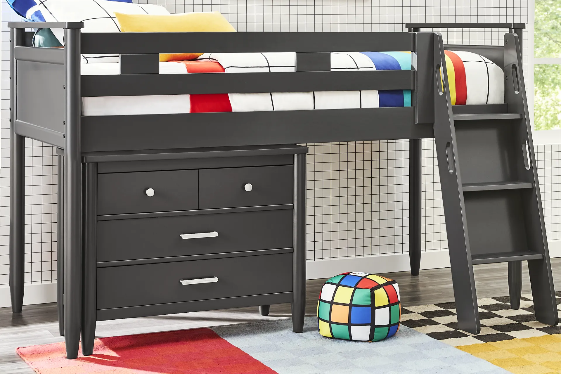 Kids Modern Colors Iron Ore Twin Loft with Loft Chest - Image 1