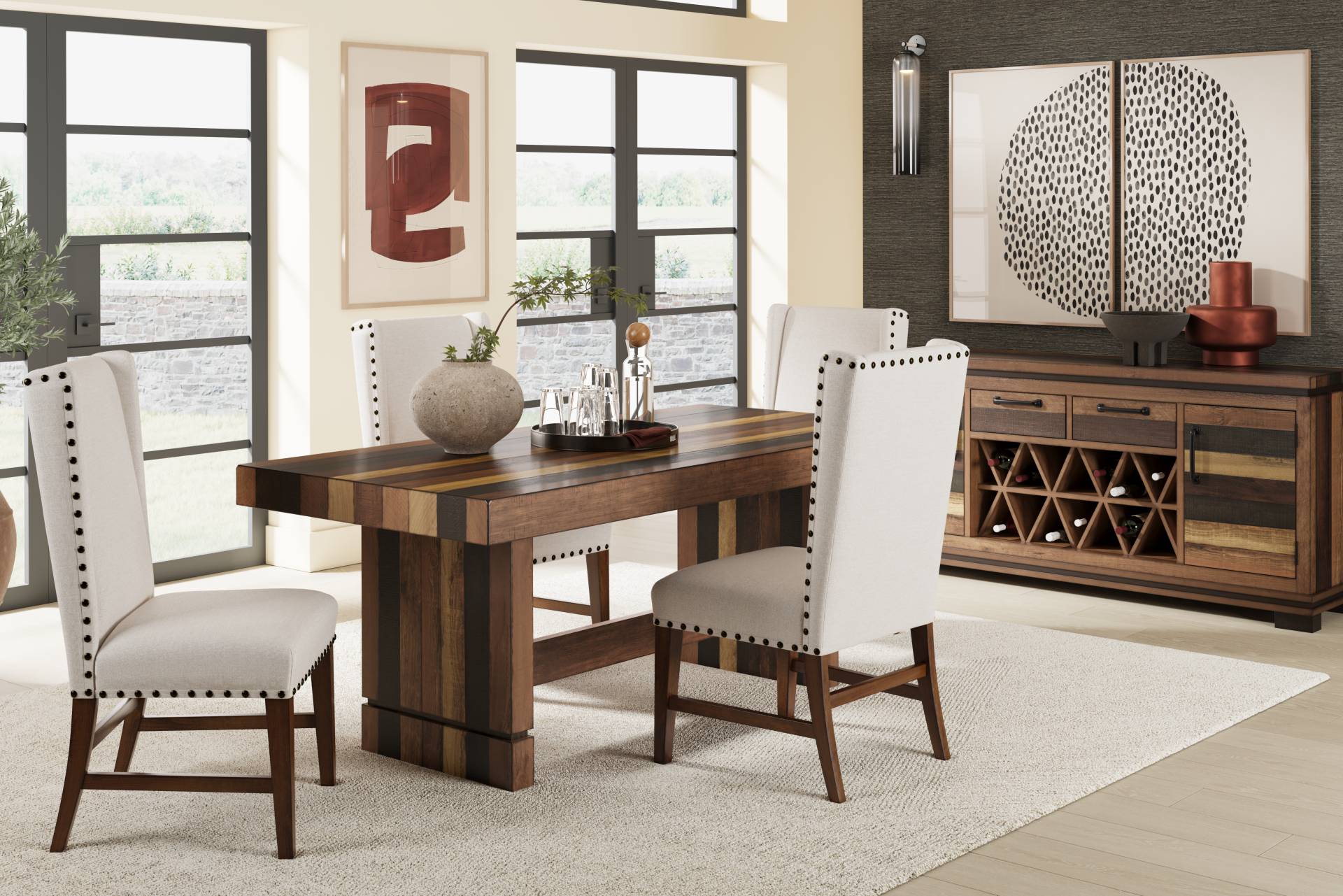 Westover Hills II Brown 5 Pc Rectangle Dining Room with Upholstered Chairs full room
