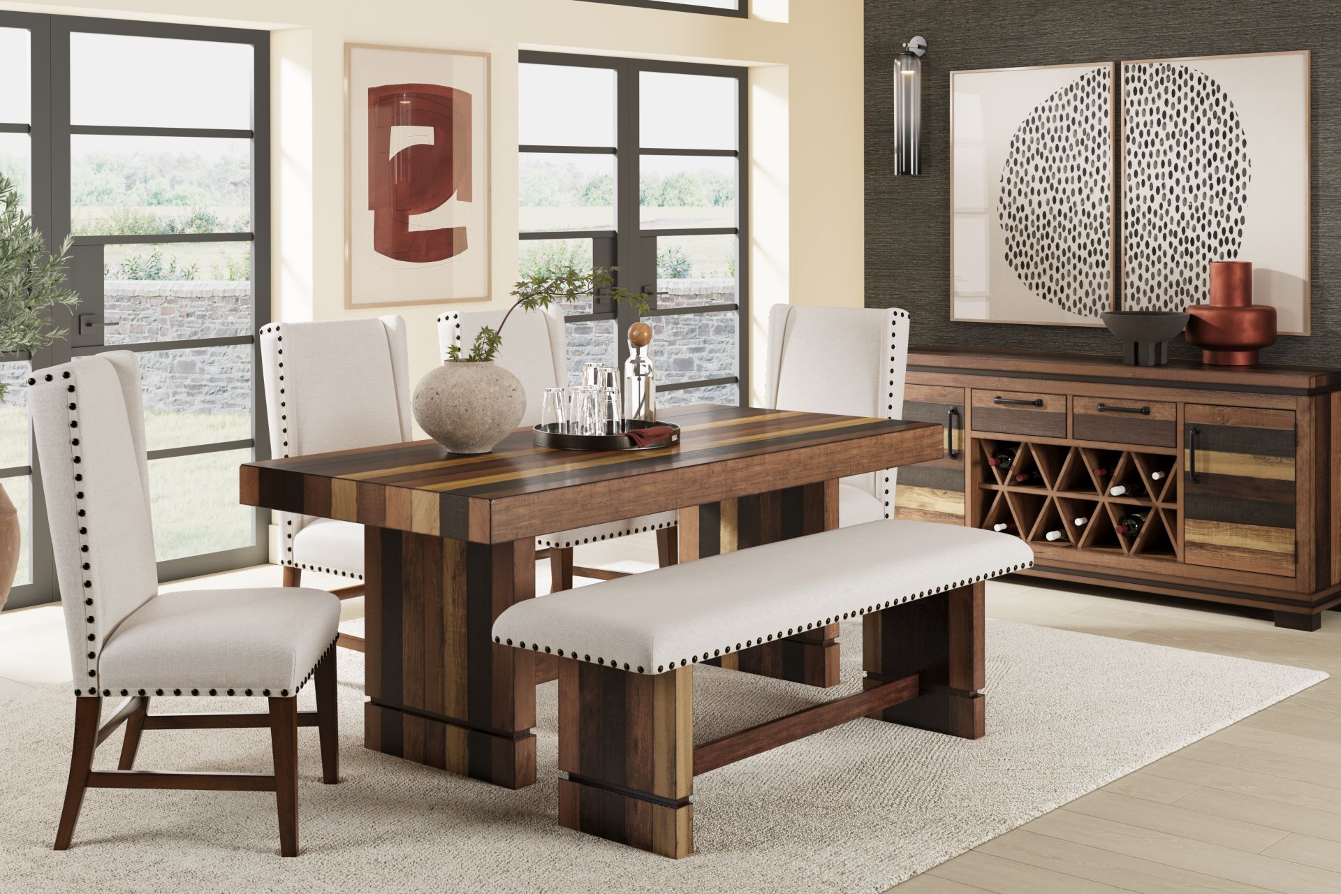 Westover Hills II Brown 6 Pc Rectangle Dining Room with Upholstered Chairs and Bench - Image 1