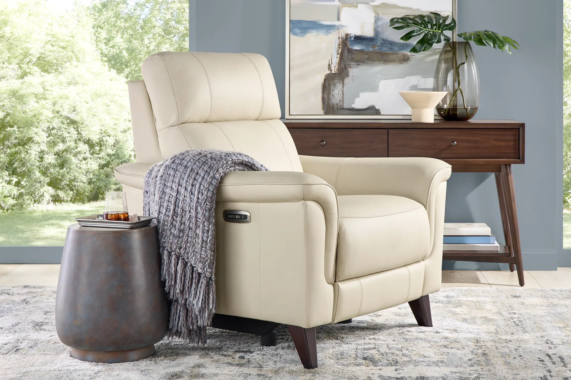 Antonella Beige Leather Dual Power Recliner - Image 5