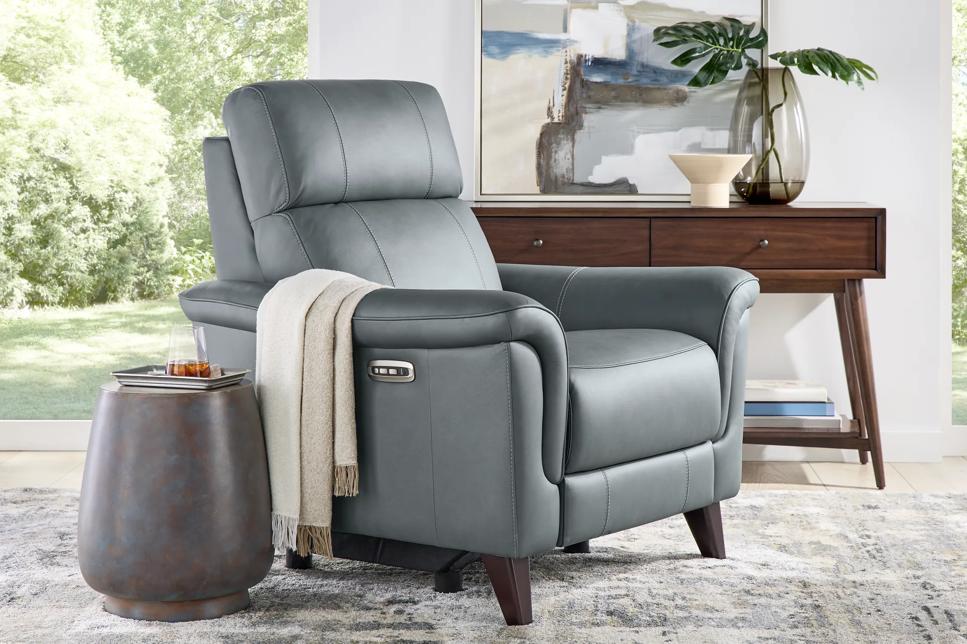 Antonella Blue Leather Dual Power Recliner - Image 5