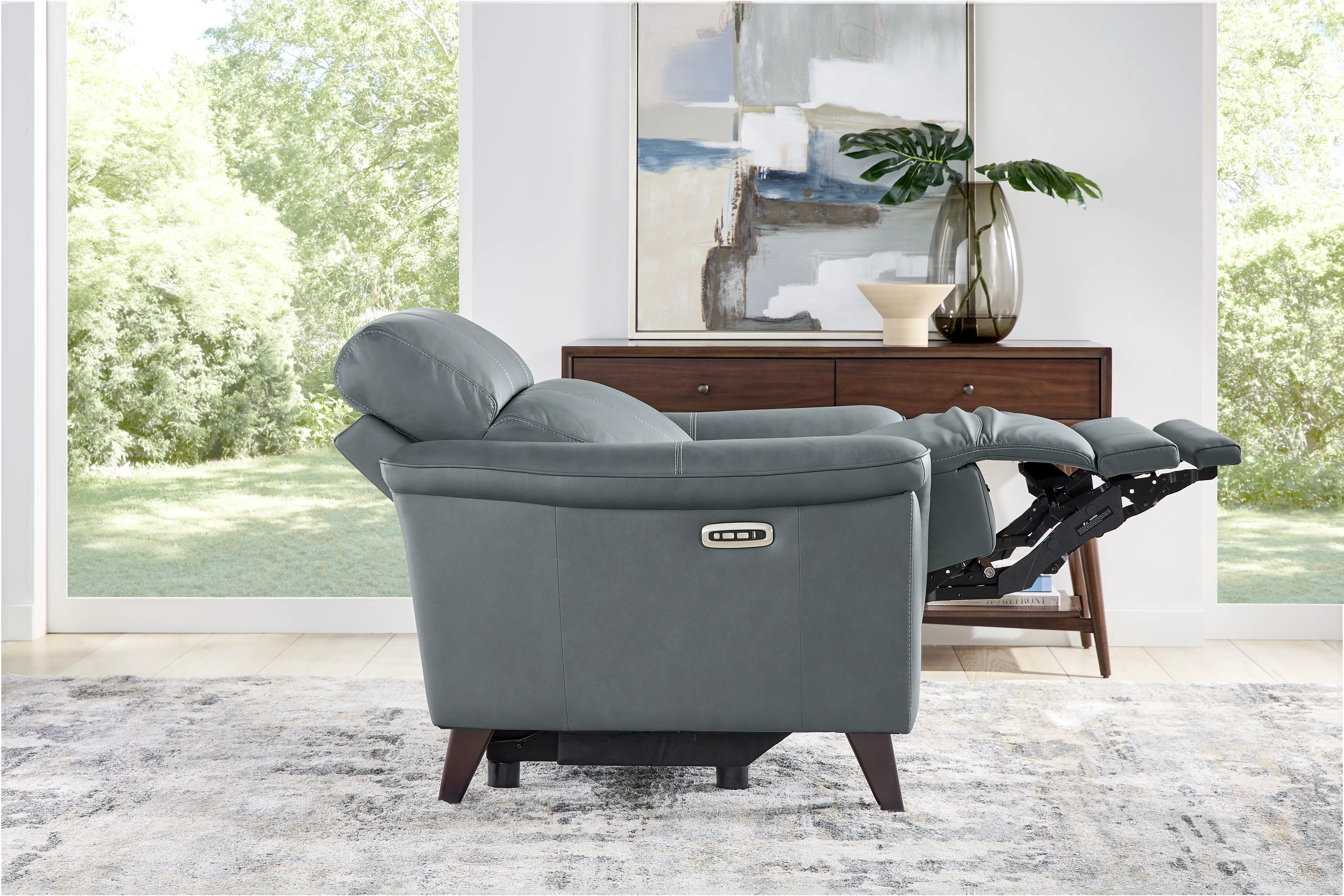 Antonella Blue Leather Dual Power Recliner - Image 8