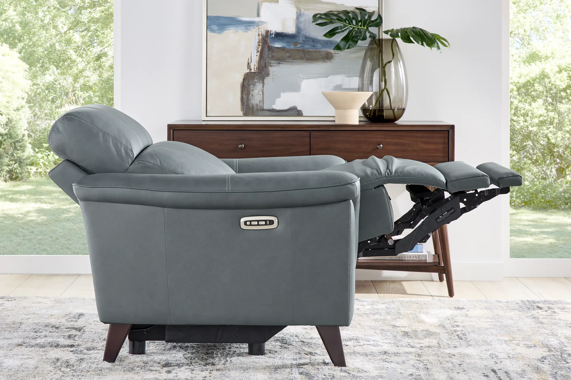 Antonella Blue Leather Dual Power Recliner - Image 6