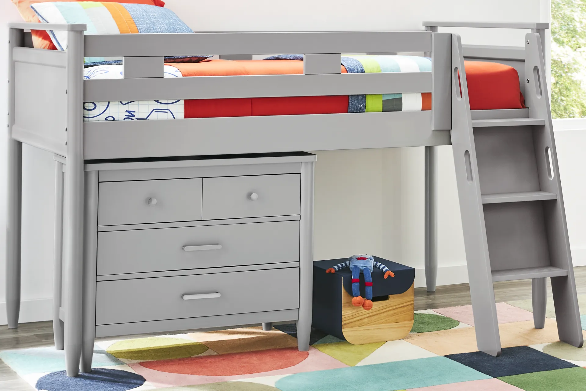 Kids Modern Colors Light Gray Full Loft with Loft Chest - Image 1