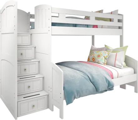 Kids Cottage Colors White Twin/Full Step Bunk