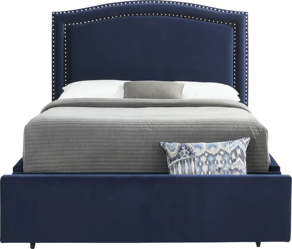 Loden II Blue 3 Pc King Upholstered Storage Bed