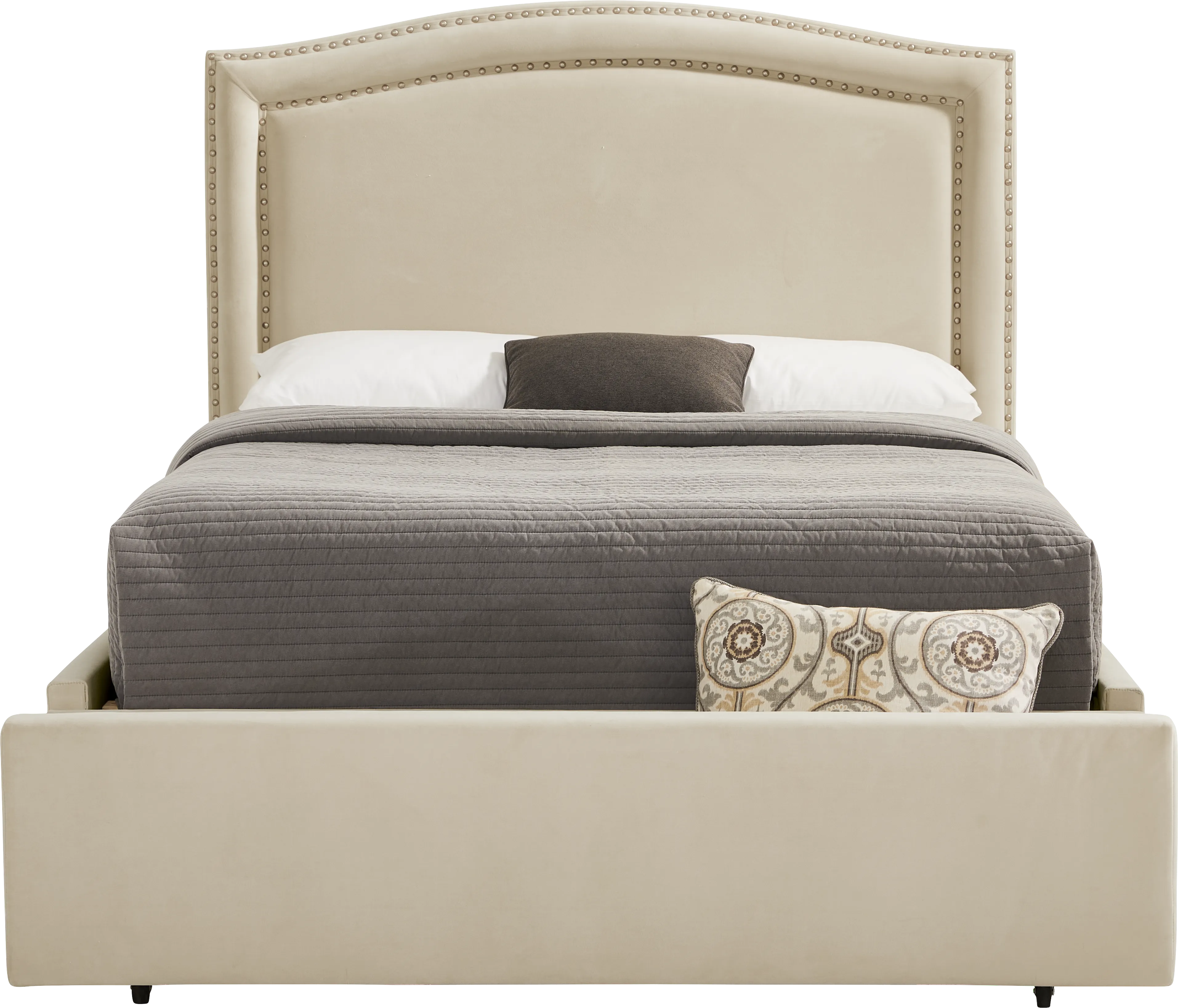 Loden II Cream 3 Pc Queen Upholstered Storage Bed - Thumbnail - Image 1