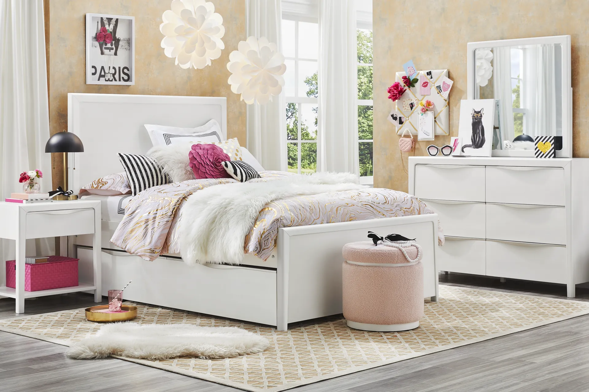 Kids Stardust Pearlized White Full Panel Bed - Image 1