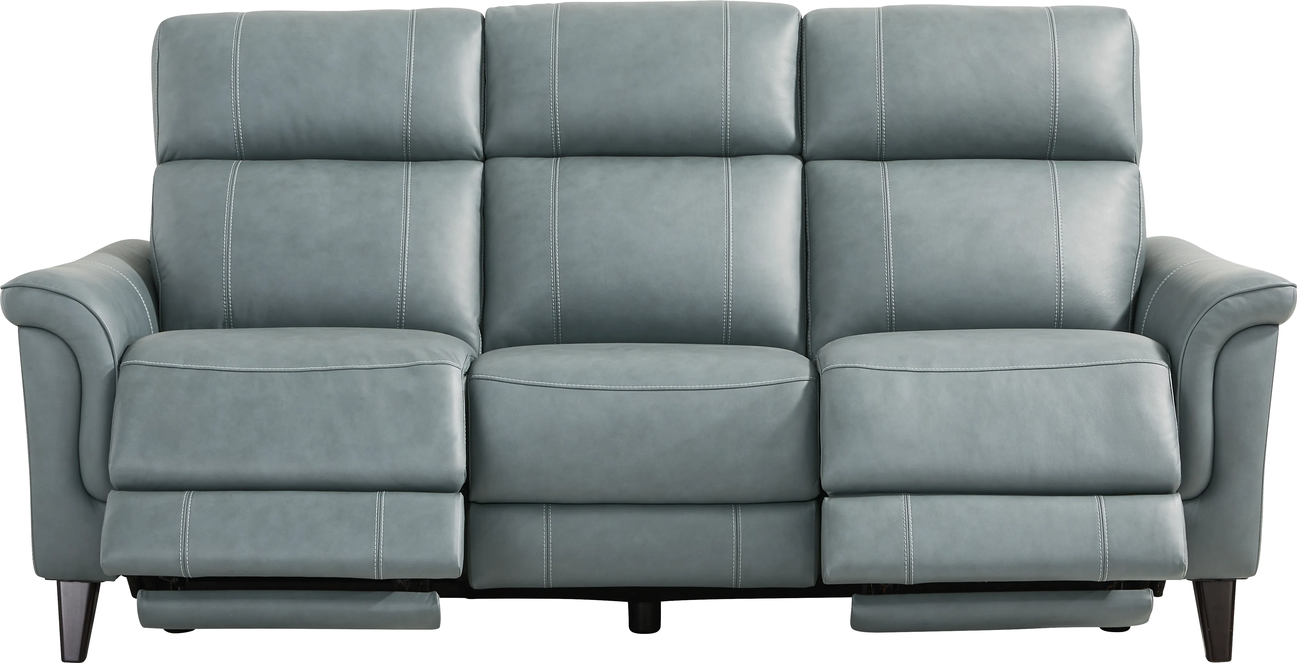 Antonella Blue Leather Dual Power Reclining Sofa - Thumbnail - Image 1