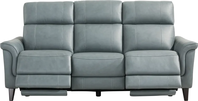 Antonella Blue Leather Dual Power Reclining Sofa