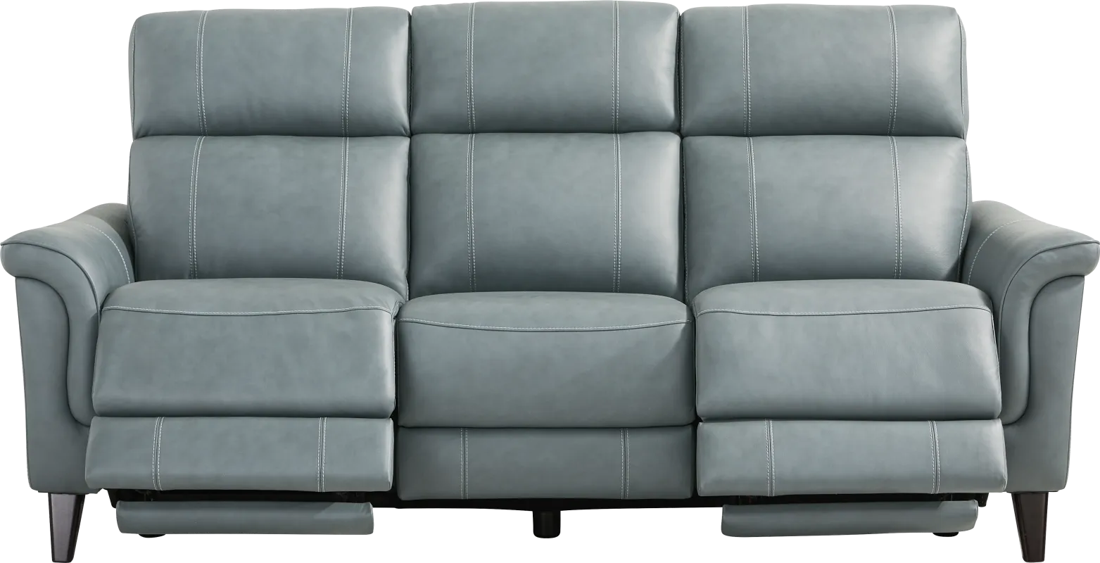 Antonella Blue Leather Dual Power Reclining Sofa