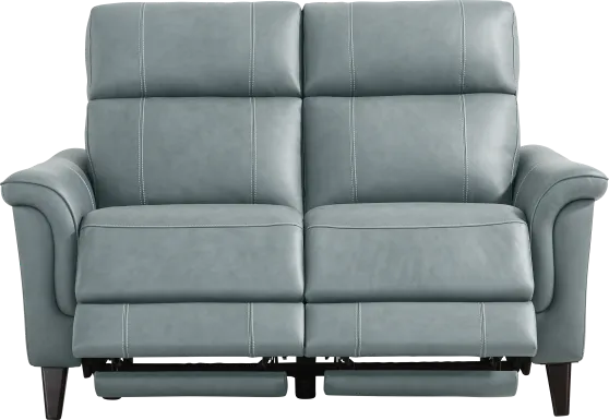 Antonella Blue Leather Dual Power Reclining Loveseat
