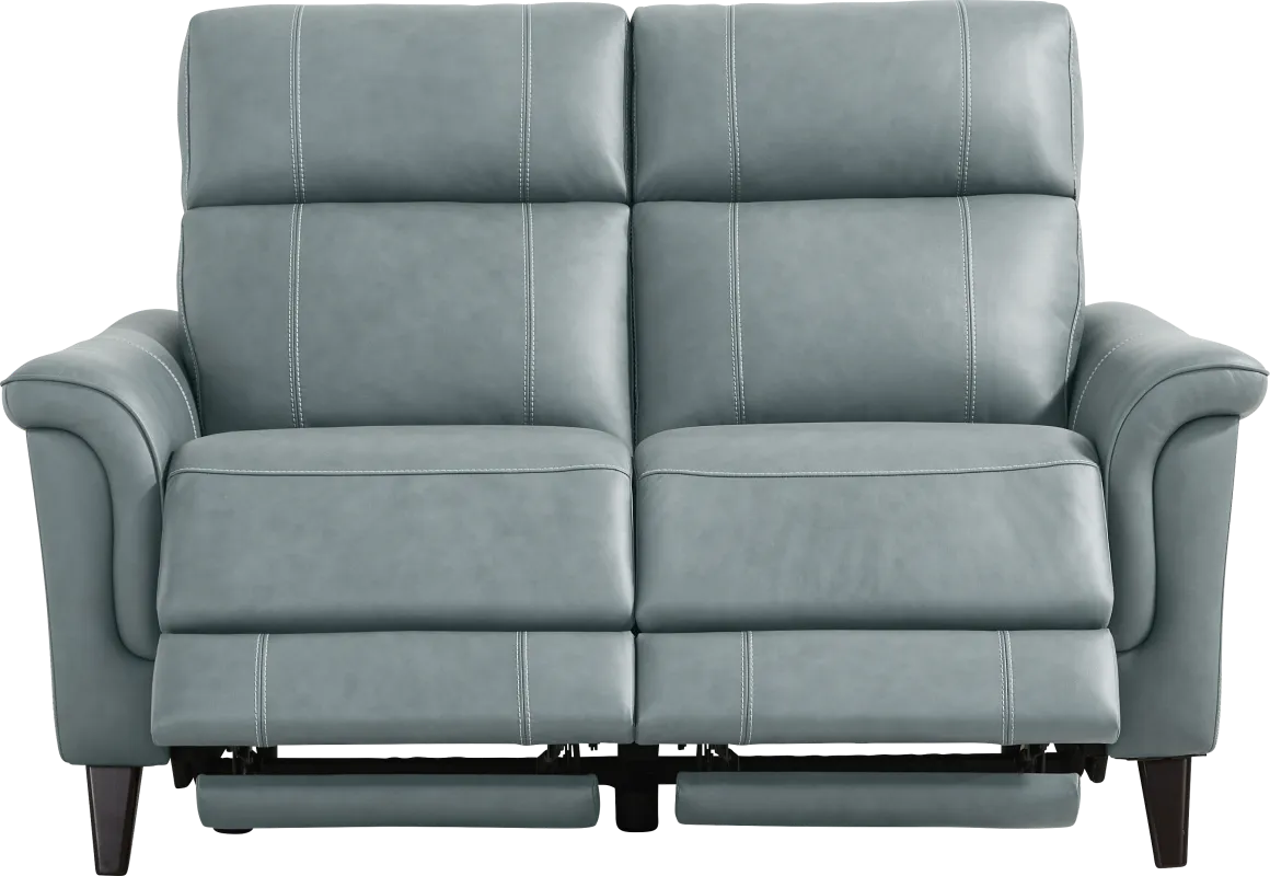 Antonella Blue Leather Dual Power Reclining Loveseat