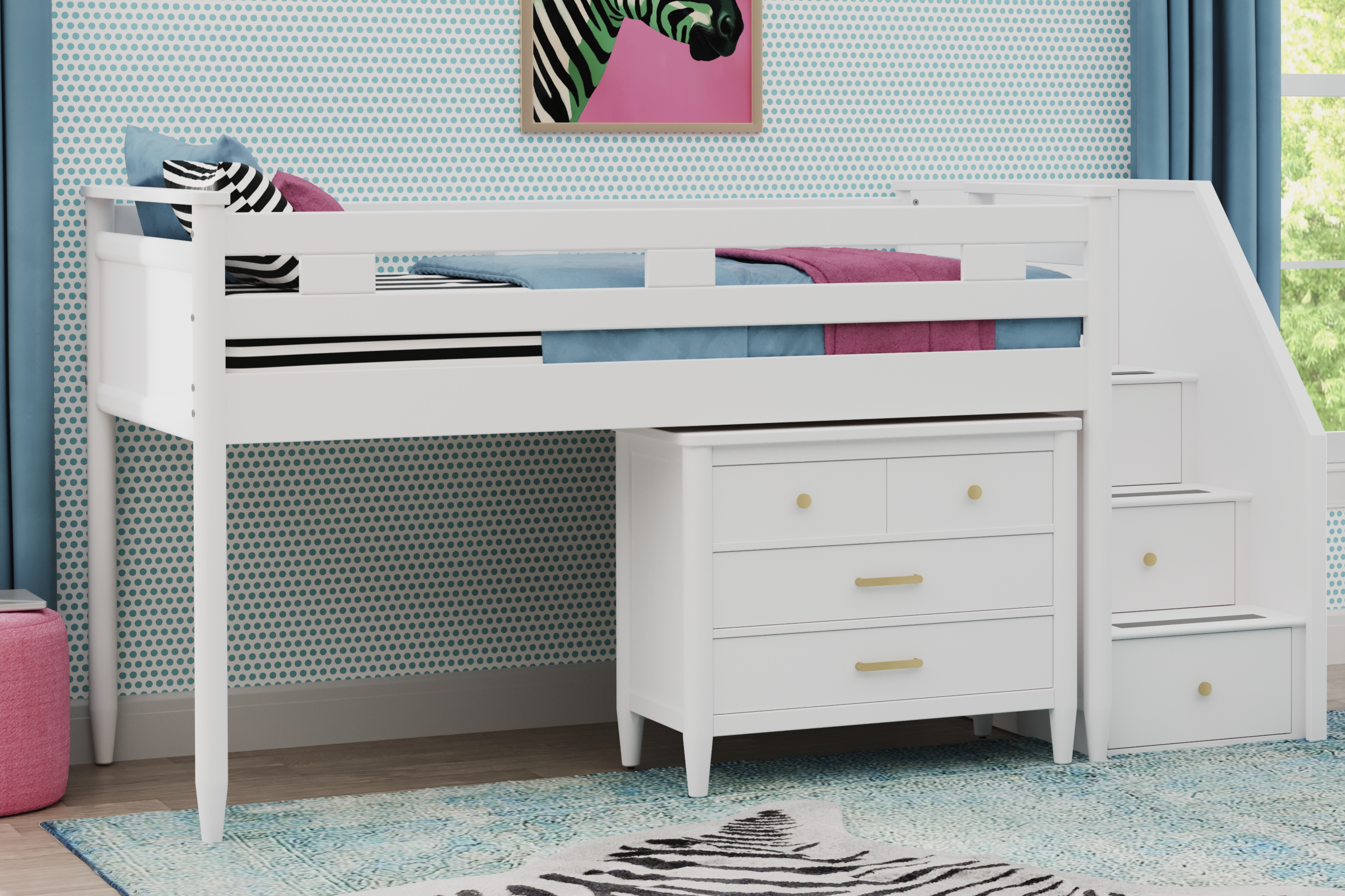 Kids Modern Colors White Twin Step Loft with Loft Chest - Thumbnail - Image 2
