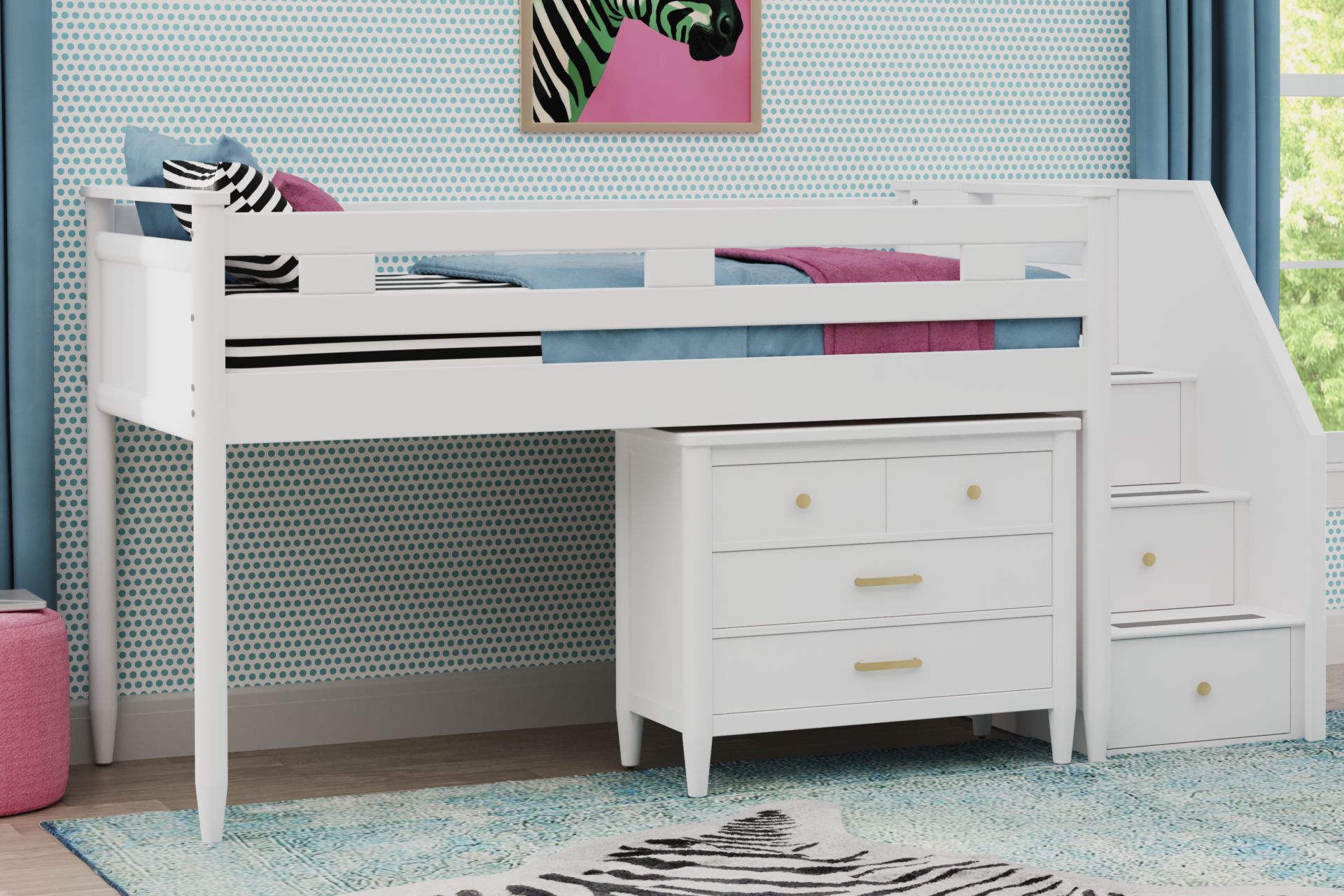 Kids Modern Colors White Full Step Loft with Loft Chest - Image 2