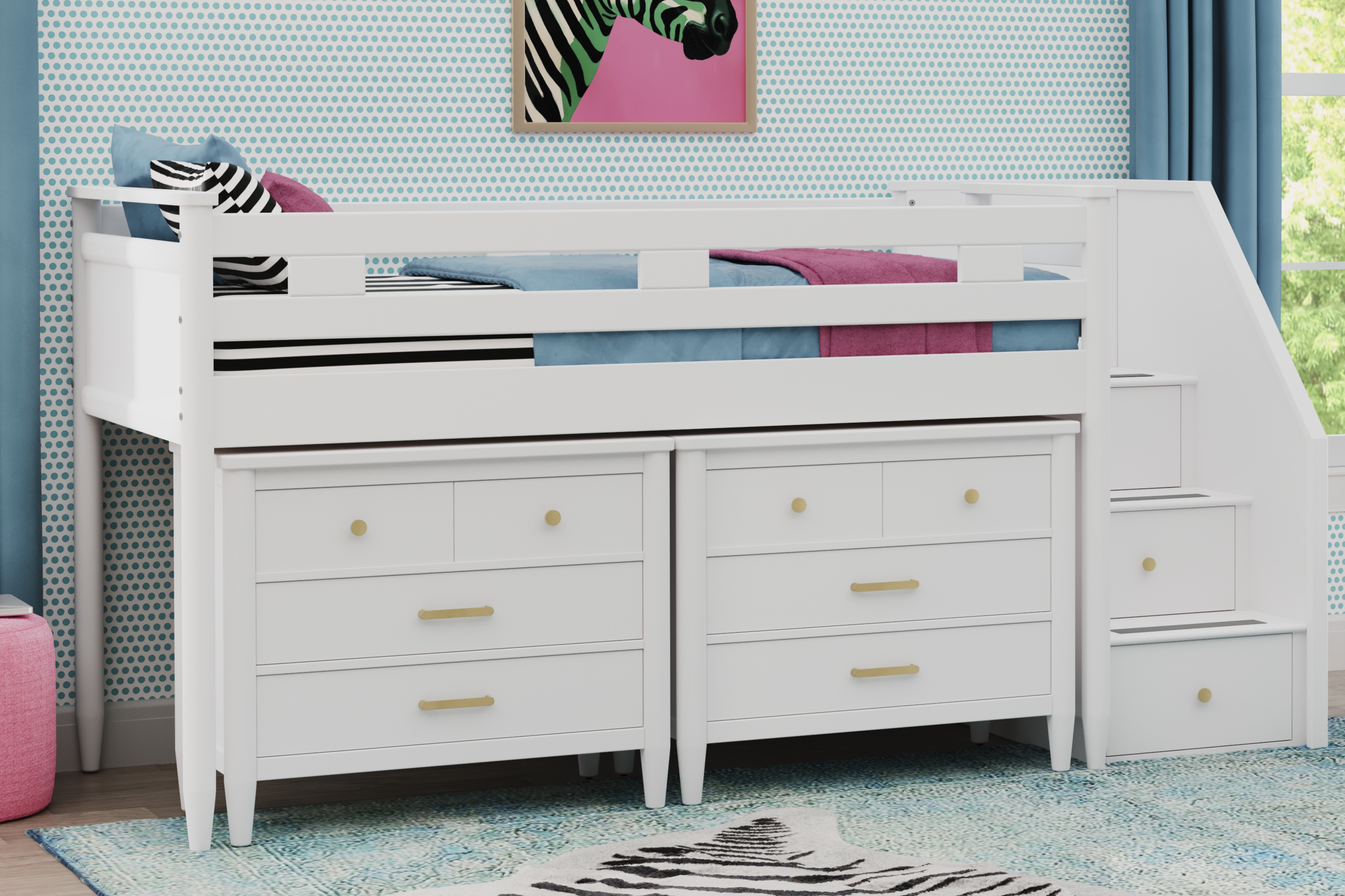 Kids Modern Colors White Full Step Loft with Loft Chests - Thumbnail - Image 2