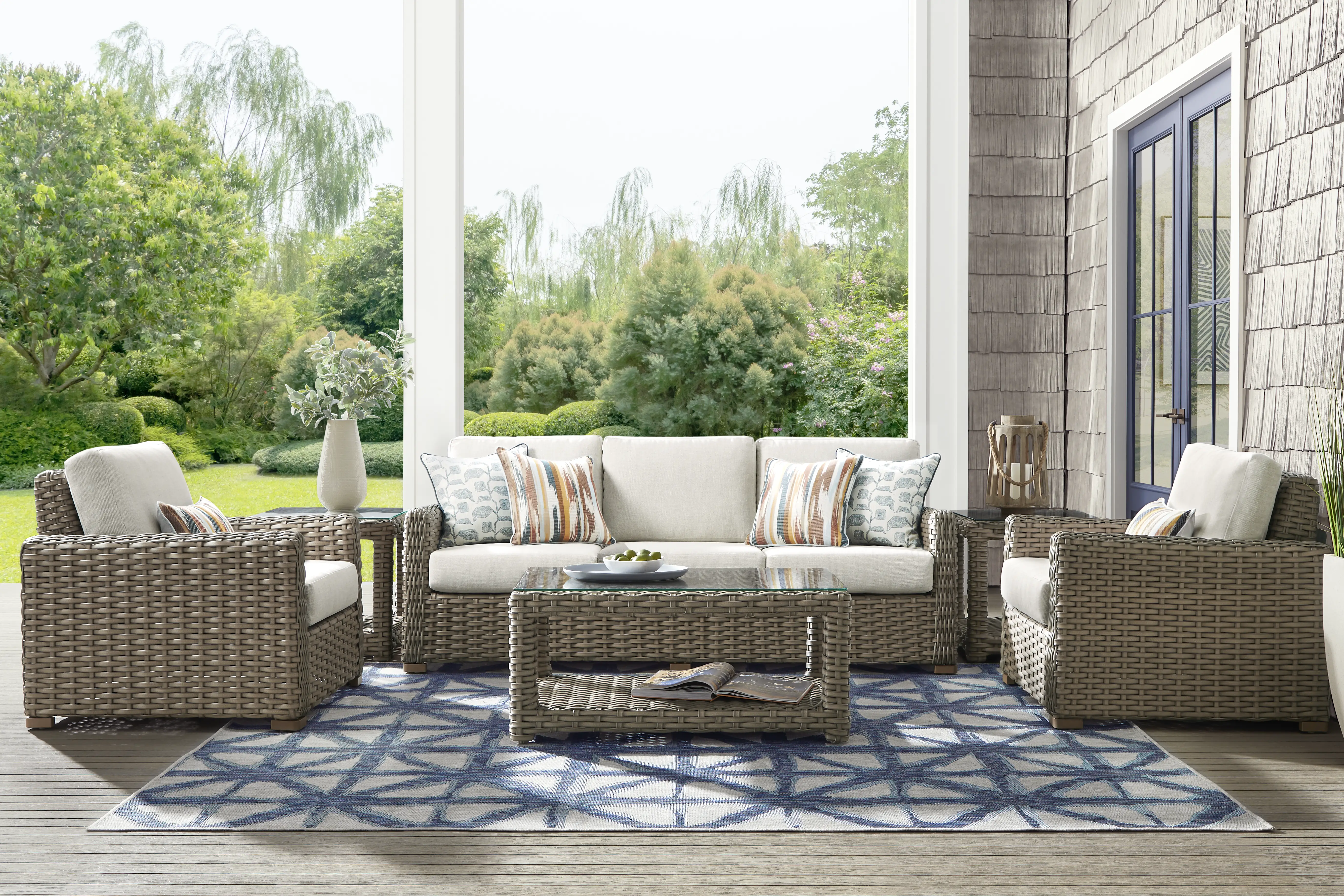 Siesta Key Driftwood Finish 4 Pc Outdoor Seating Set with Desert Cushions - Thumbnail - Image 1