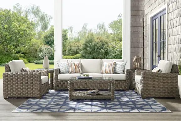 Siesta Key Driftwood Finish 4 Pc Outdoor Seating Set with Desert Cushions